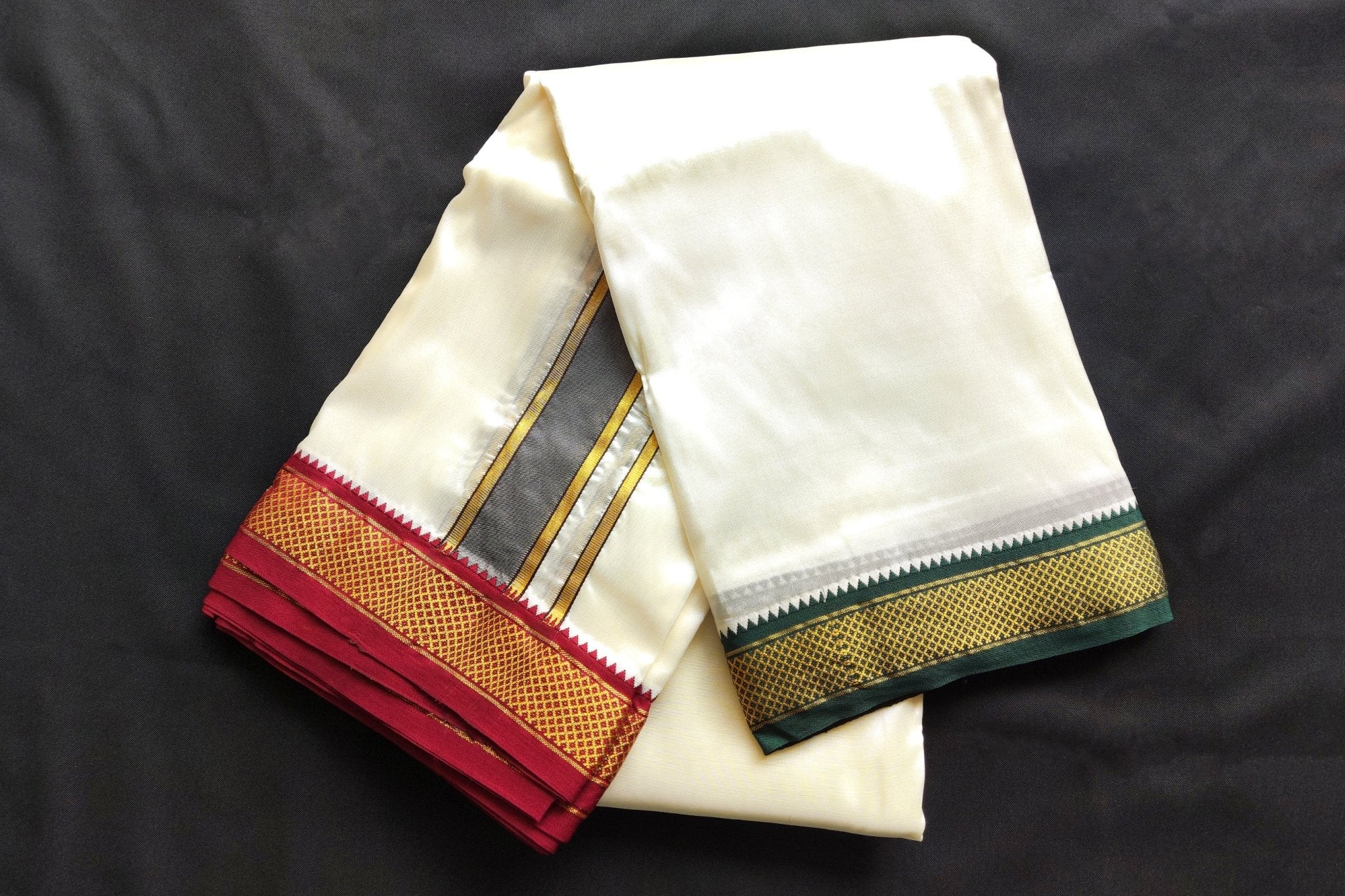 Men's Traditional Semi-Silk Dhoti with Elegant Ganga Jamuna Border Men JCS Fashions Cream 9x5