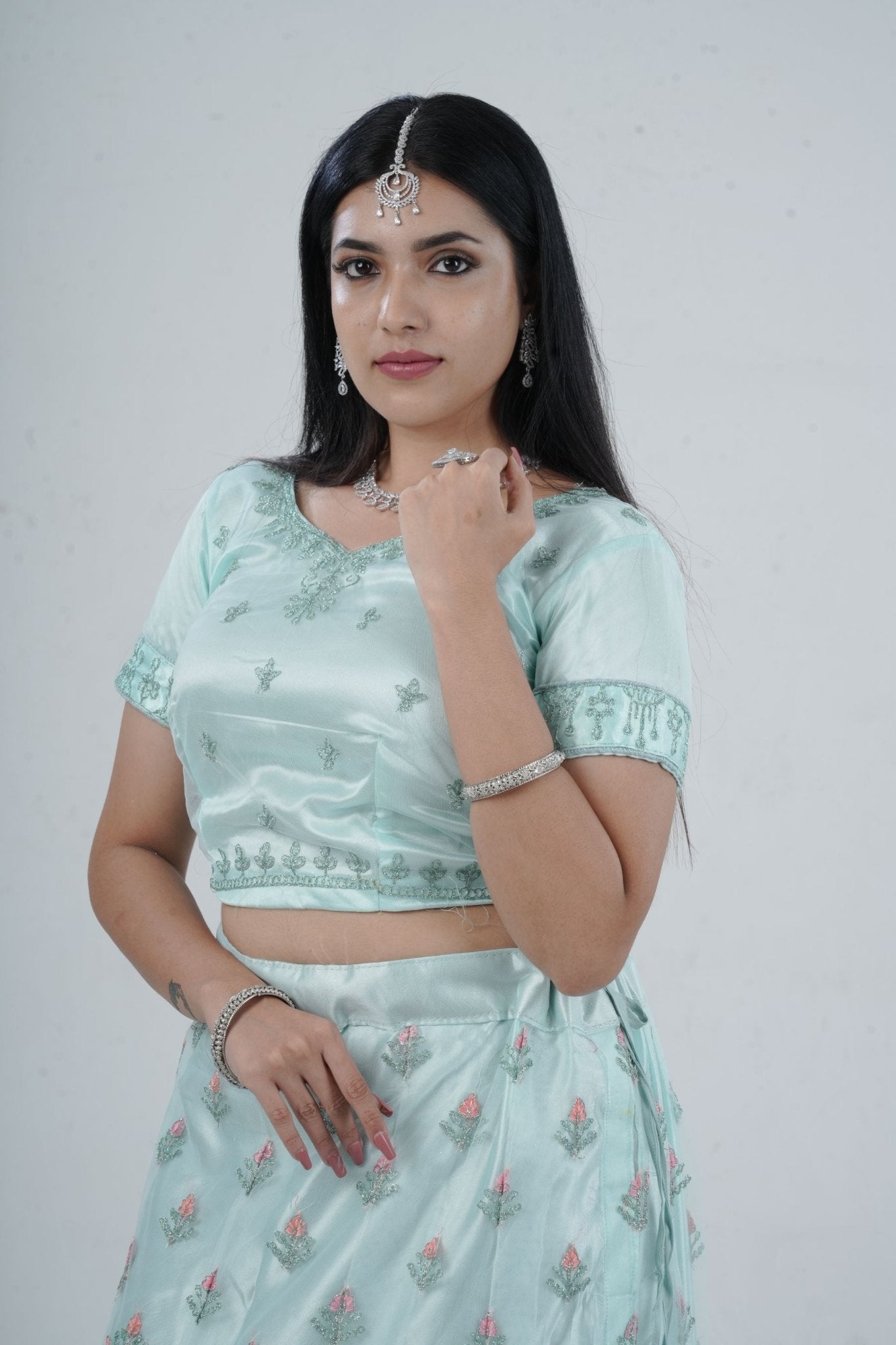 Mesmerizing Soft Net A-Line Lehenga Set: Glitter Embroidery LEHENGA JCS Fashions