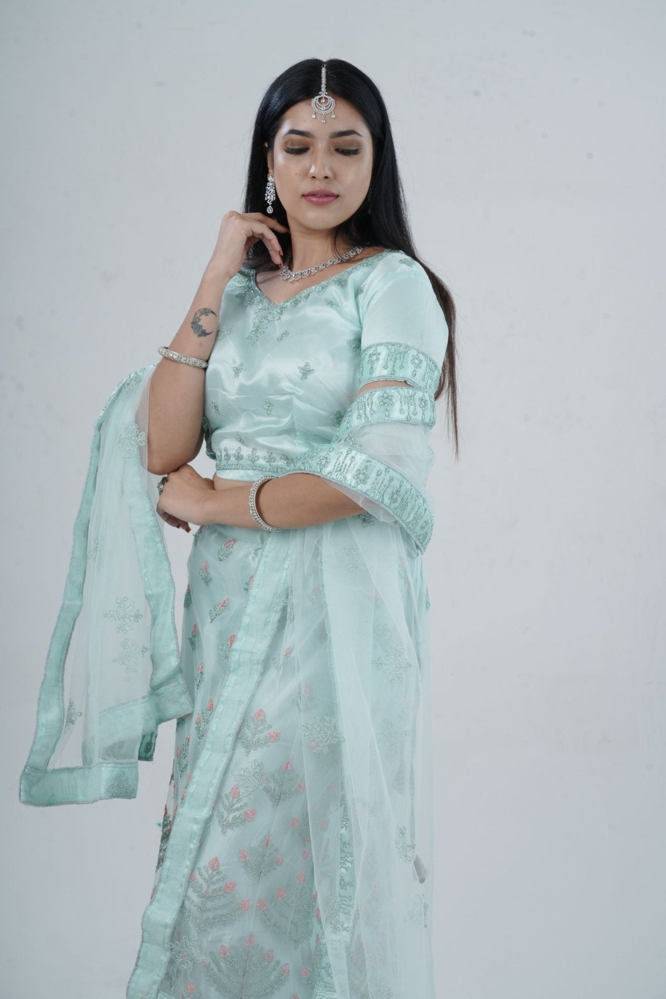 Mesmerizing Soft Net A-Line Lehenga Set: Glitter Embroidery LEHENGA JCS Fashions