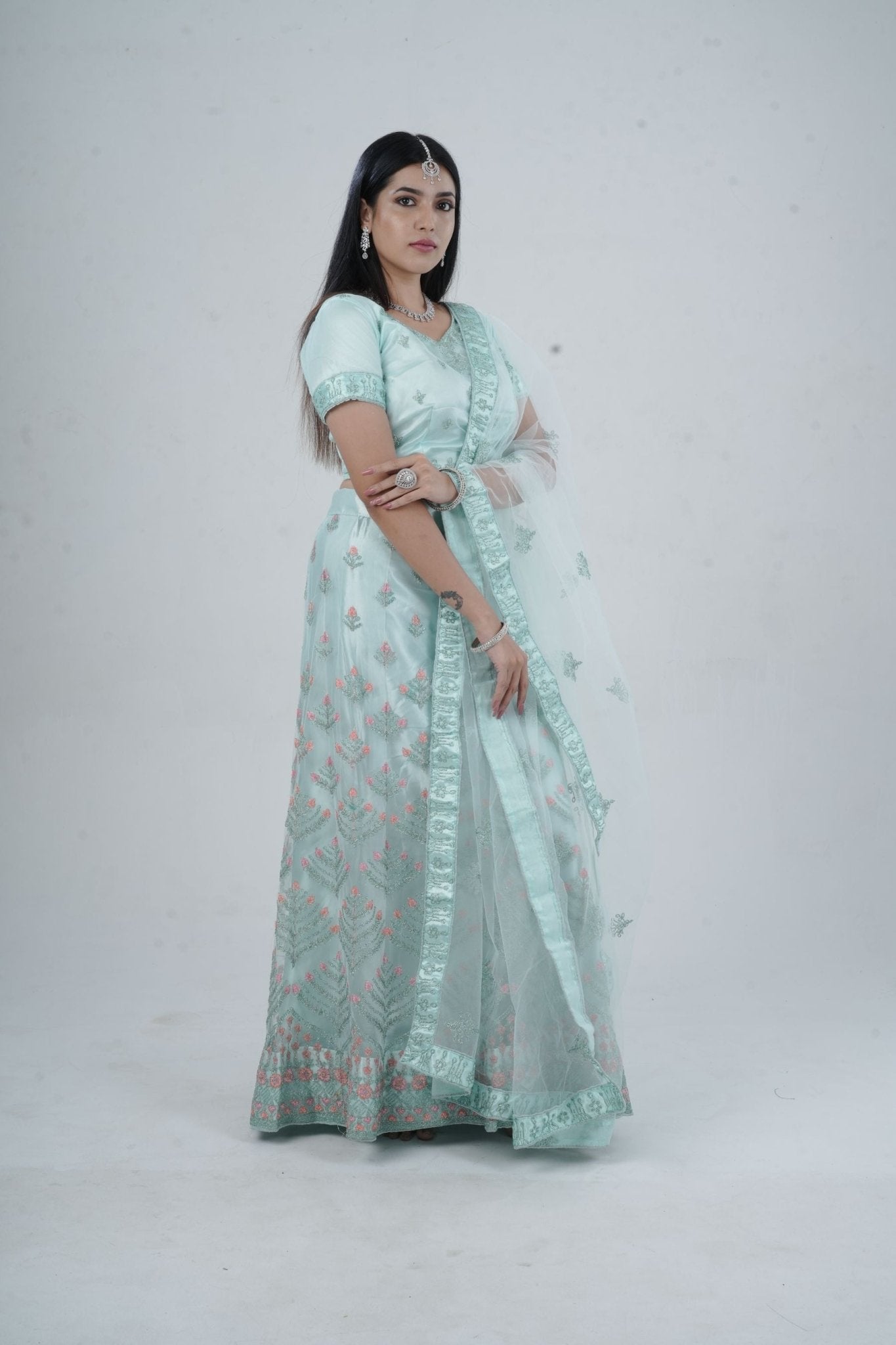 Mesmerizing Soft Net A-Line Lehenga Set: Glitter Embroidery LEHENGA JCS Fashions