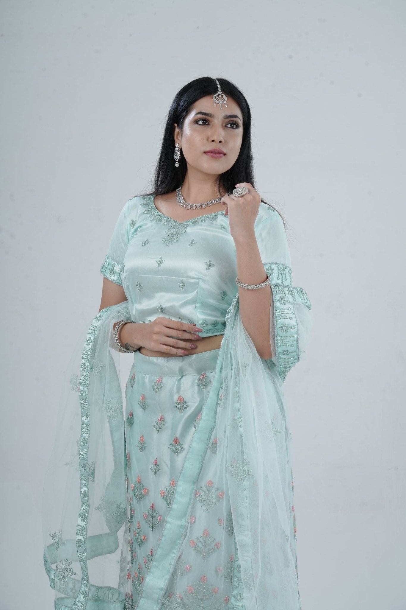 Mesmerizing Soft Net A-Line Lehenga Set: Glitter Embroidery LEHENGA JCS Fashions