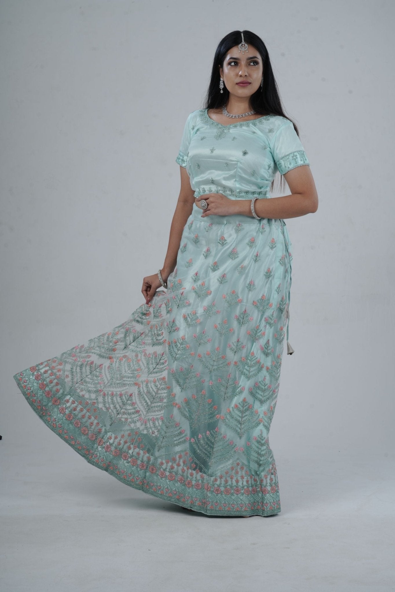 Mesmerizing Soft Net A-Line Lehenga Set: Glitter Embroidery LEHENGA JCS Fashions