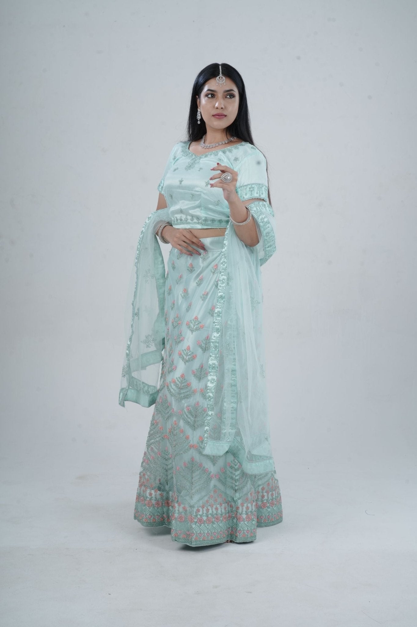 Mesmerizing Soft Net A-Line Lehenga Set: Glitter Embroidery LEHENGA JCS Fashions