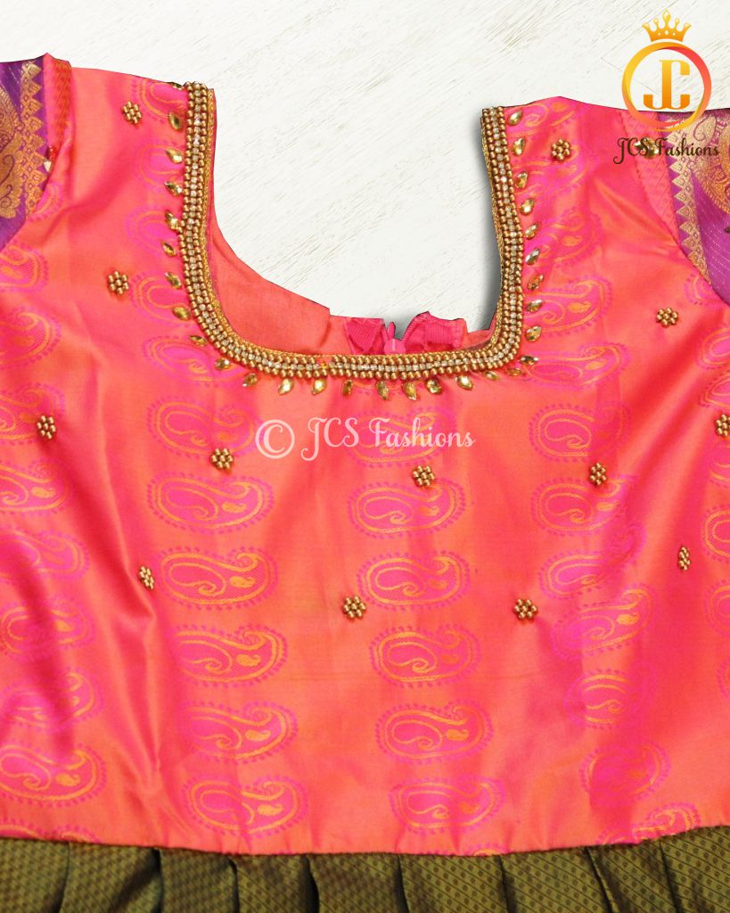 New Indian designer banarsi Girls Silk frock with gold border GIRLS JCS Fashions