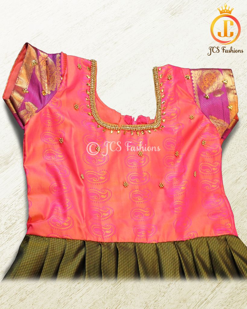 New Indian designer banarsi Girls Silk frock with gold border GIRLS JCS Fashions