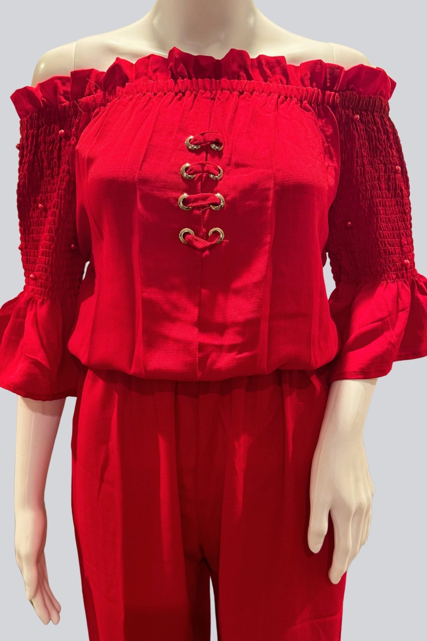 Off-Shoulder Neck Pattern Premium Georgette Jump Suits KURTI JCS Fashions