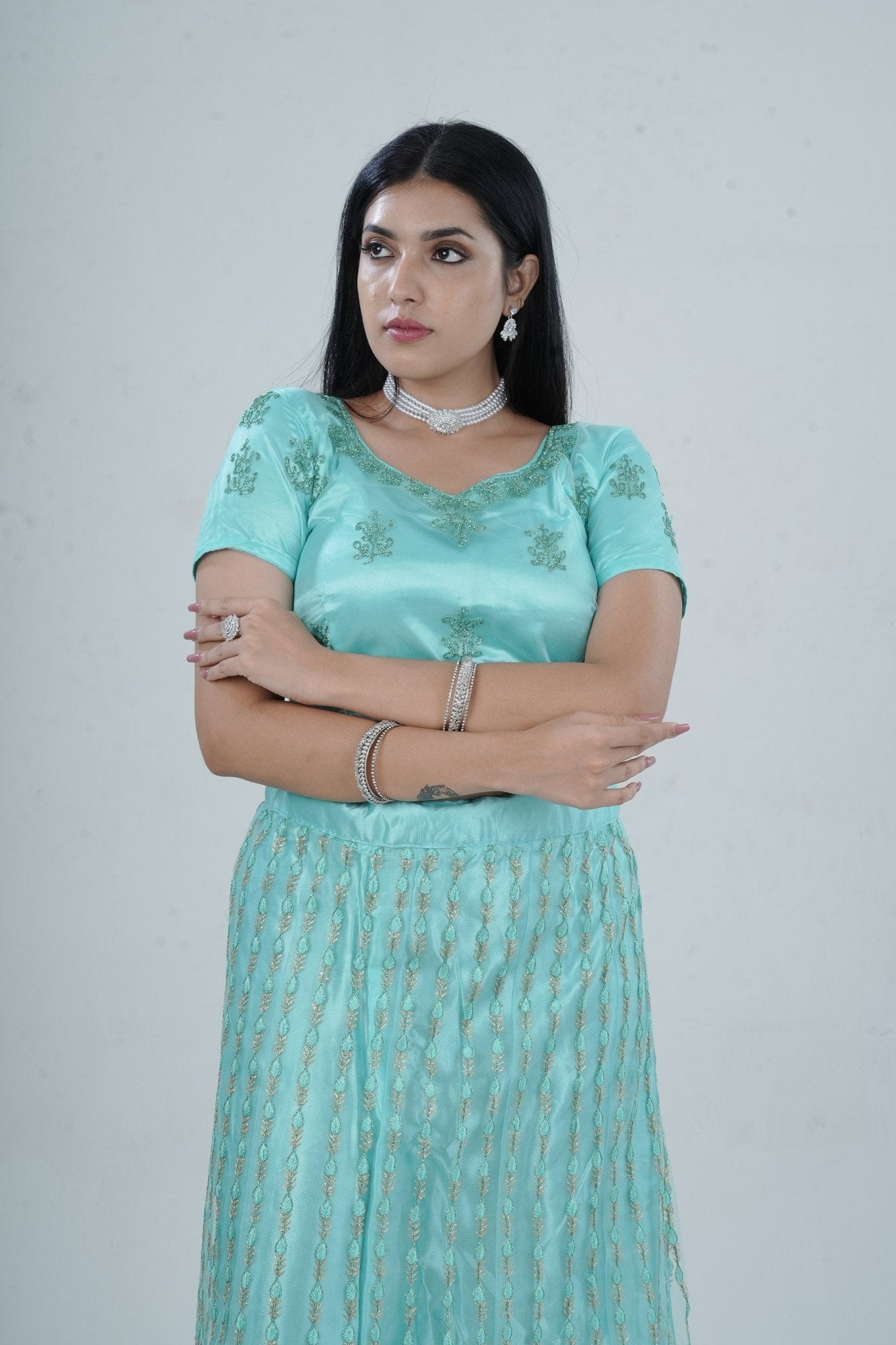 Opulent Glitter Embroidered Soft Net Lehenga with Stylish Crop Top Set LEHENGA JCS Fashions