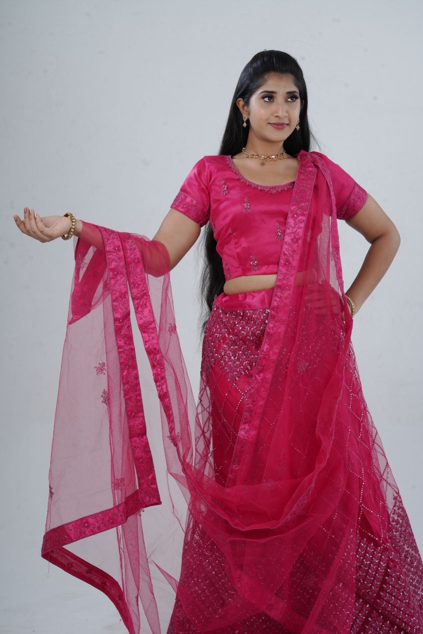 Opulent Soft Net Lehenga with Sequined Crop Top - Pink LEHENGA JCS Fashions