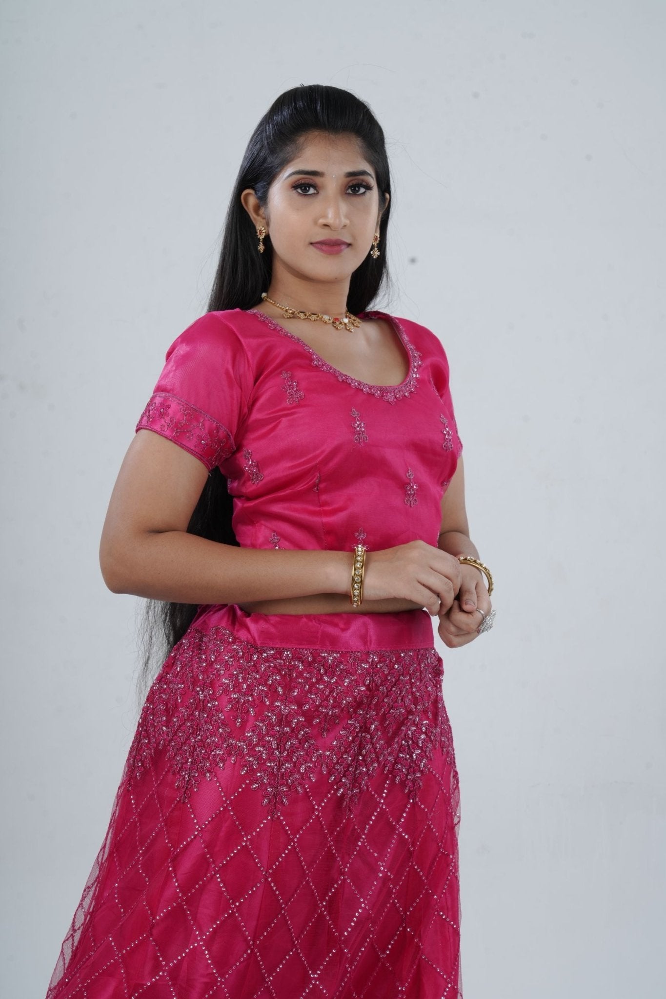 Opulent Soft Net Lehenga with Sequined Crop Top - Pink LEHENGA JCS Fashions