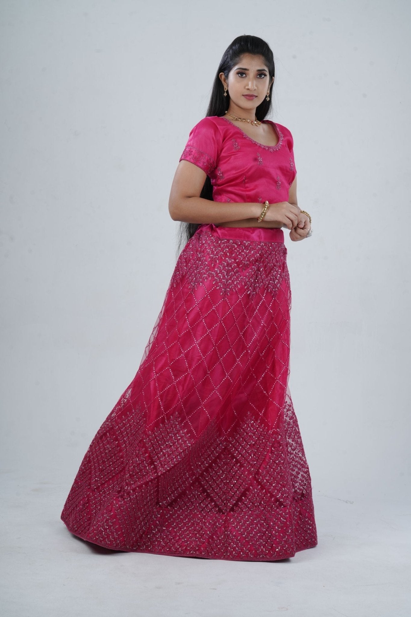 Opulent Soft Net Lehenga with Sequined Crop Top - Pink LEHENGA JCS Fashions