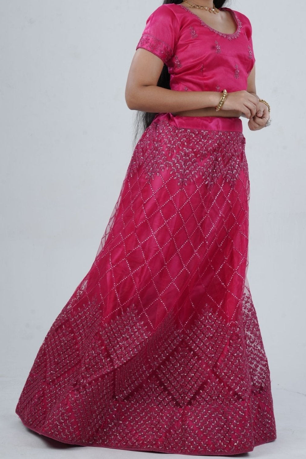 Opulent Soft Net Lehenga with Sequined Crop Top - Pink LEHENGA JCS Fashions
