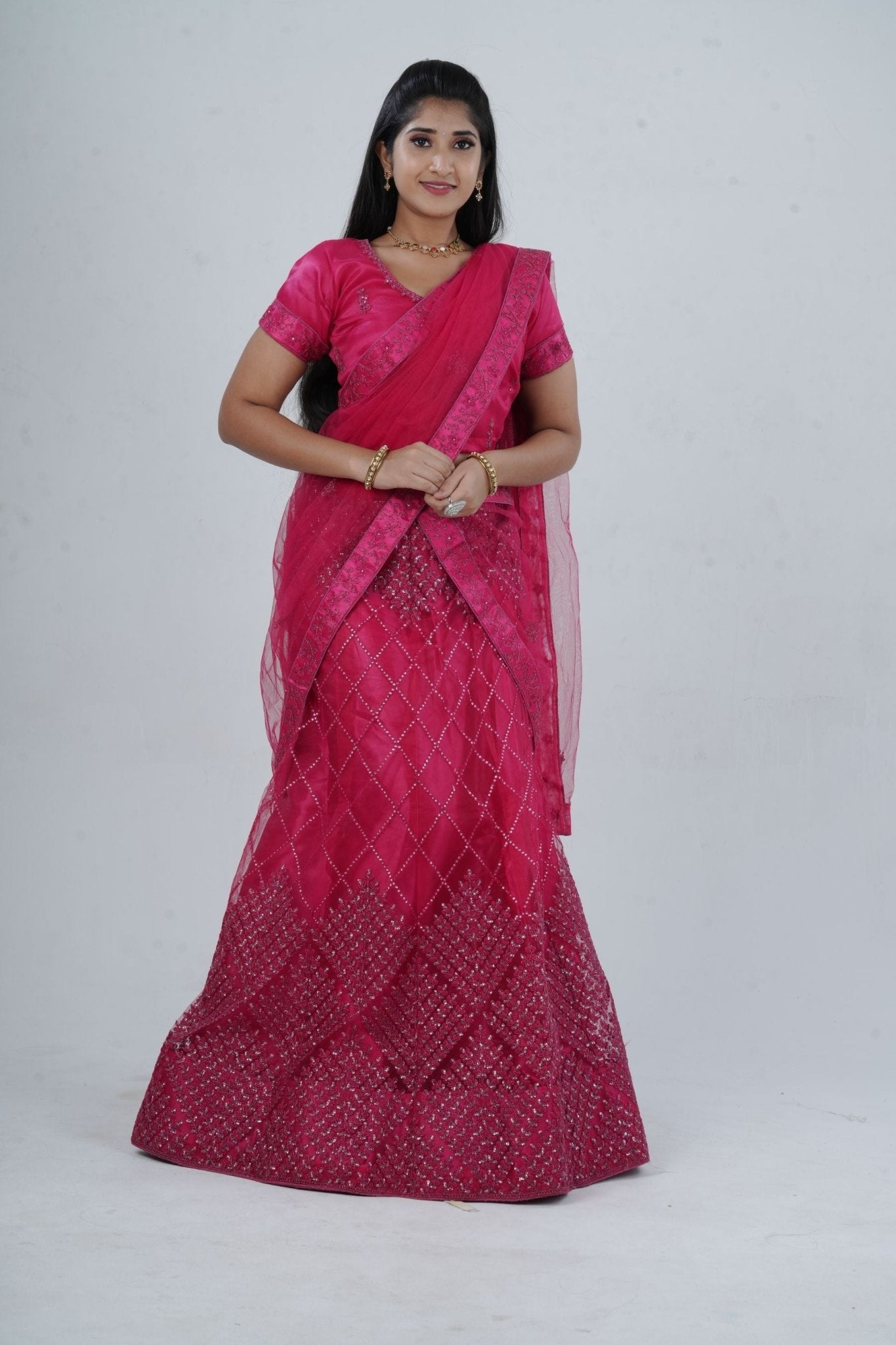 Opulent Soft Net Lehenga with Sequined Crop Top - Pink LEHENGA JCS Fashions