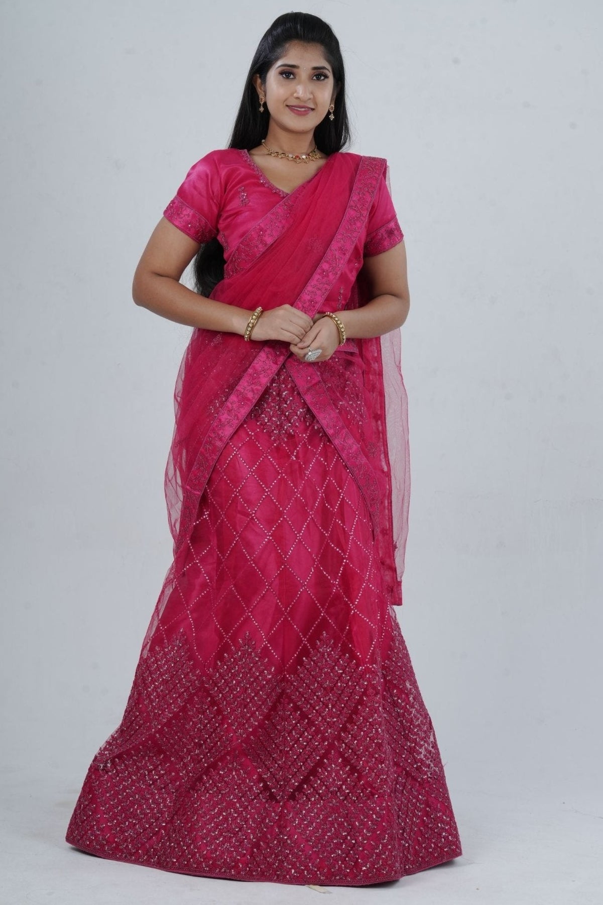 Opulent Soft Net Lehenga with Sequined Crop Top - Pink LEHENGA JCS Fashions