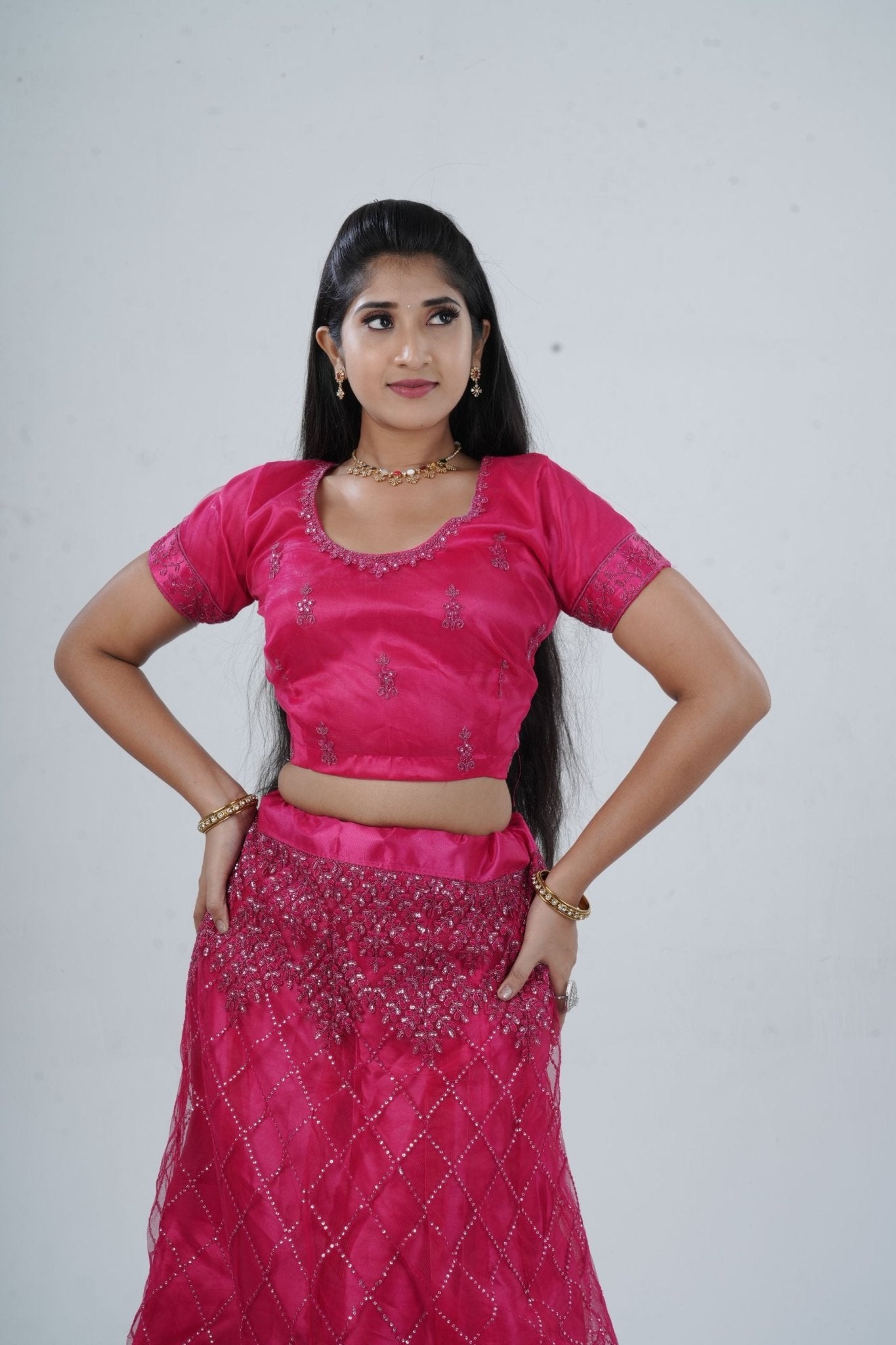 Opulent Soft Net Lehenga with Sequined Crop Top - Pink LEHENGA JCS Fashions