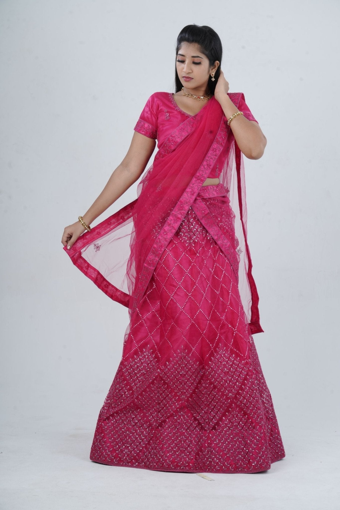 Opulent Soft Net Lehenga with Sequined Crop Top - Pink LEHENGA JCS Fashions