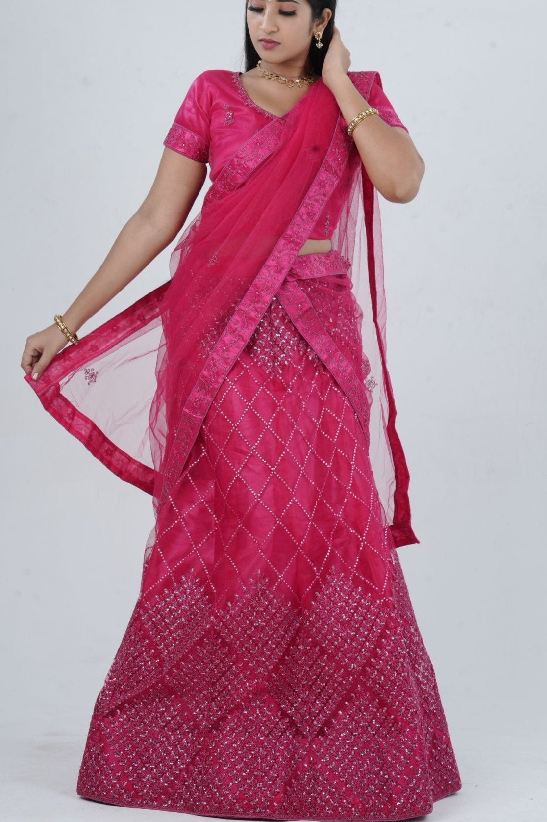 Opulent Soft Net Lehenga with Sequined Crop Top - Pink LEHENGA JCS Fashions