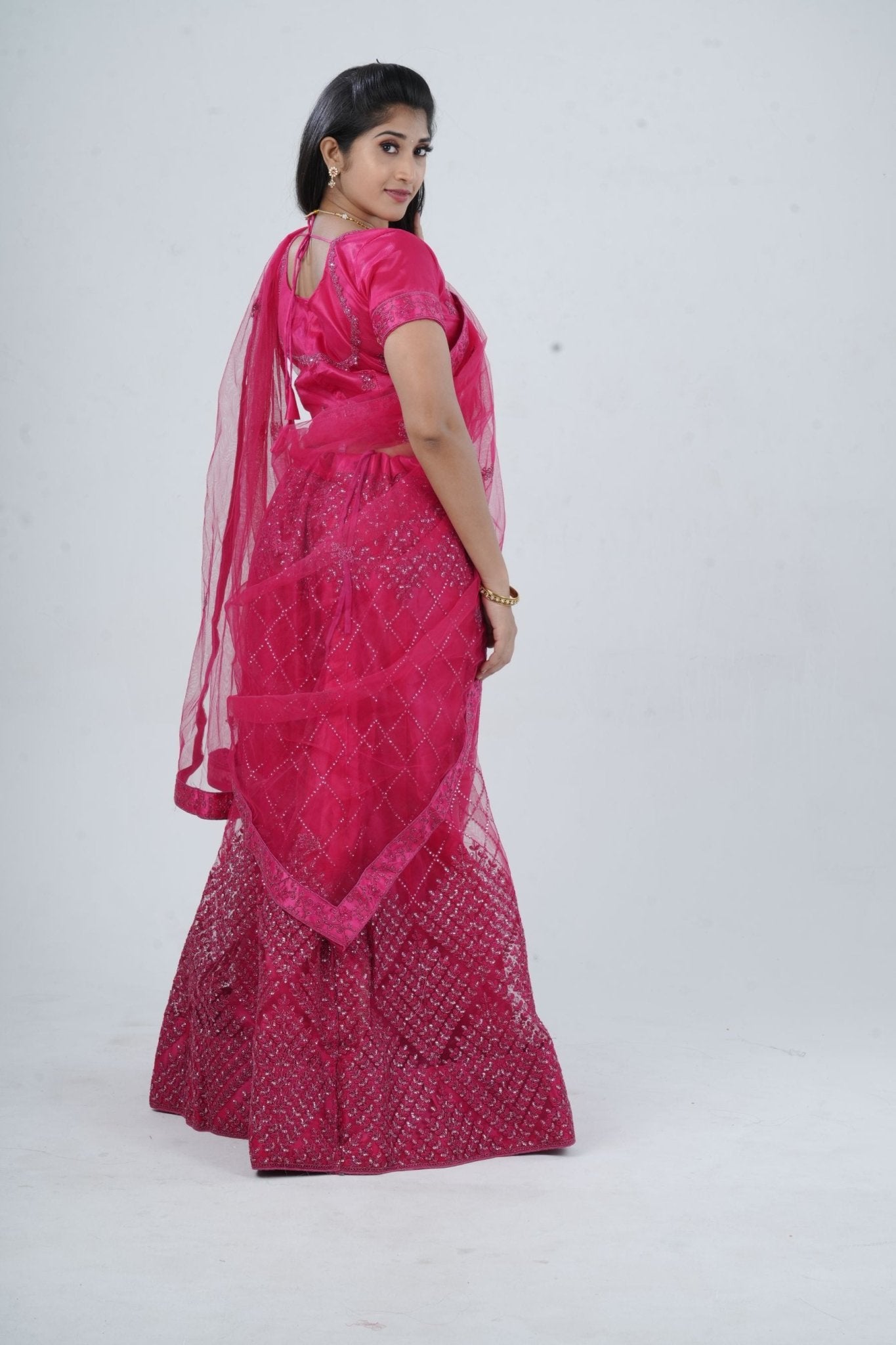 Opulent Soft Net Lehenga with Sequined Crop Top - Pink LEHENGA JCS Fashions