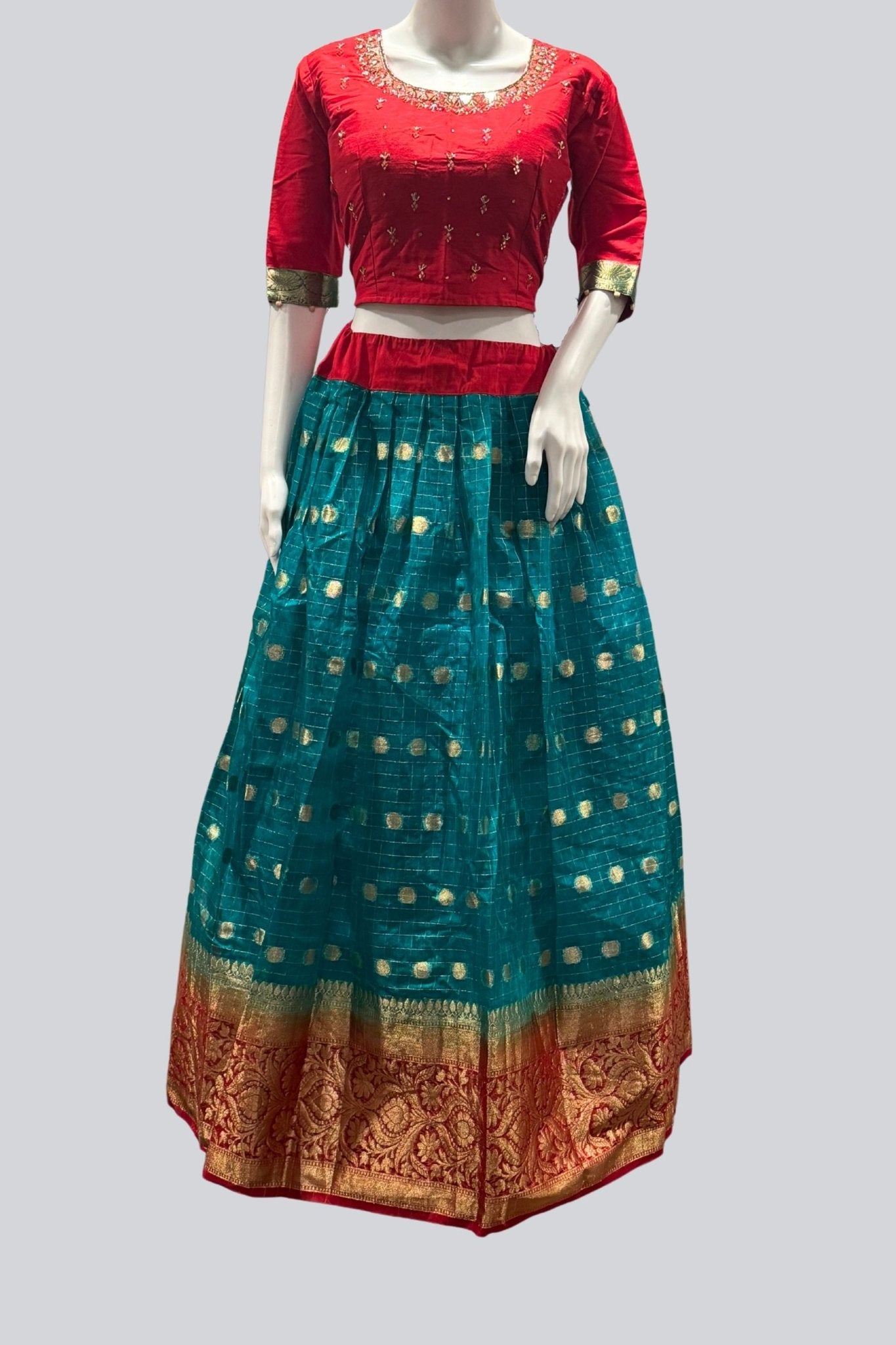 Organza And Raw silk Combination Fully Stitched Crop Top Lehenga Set LEHANGA JCS Fashions