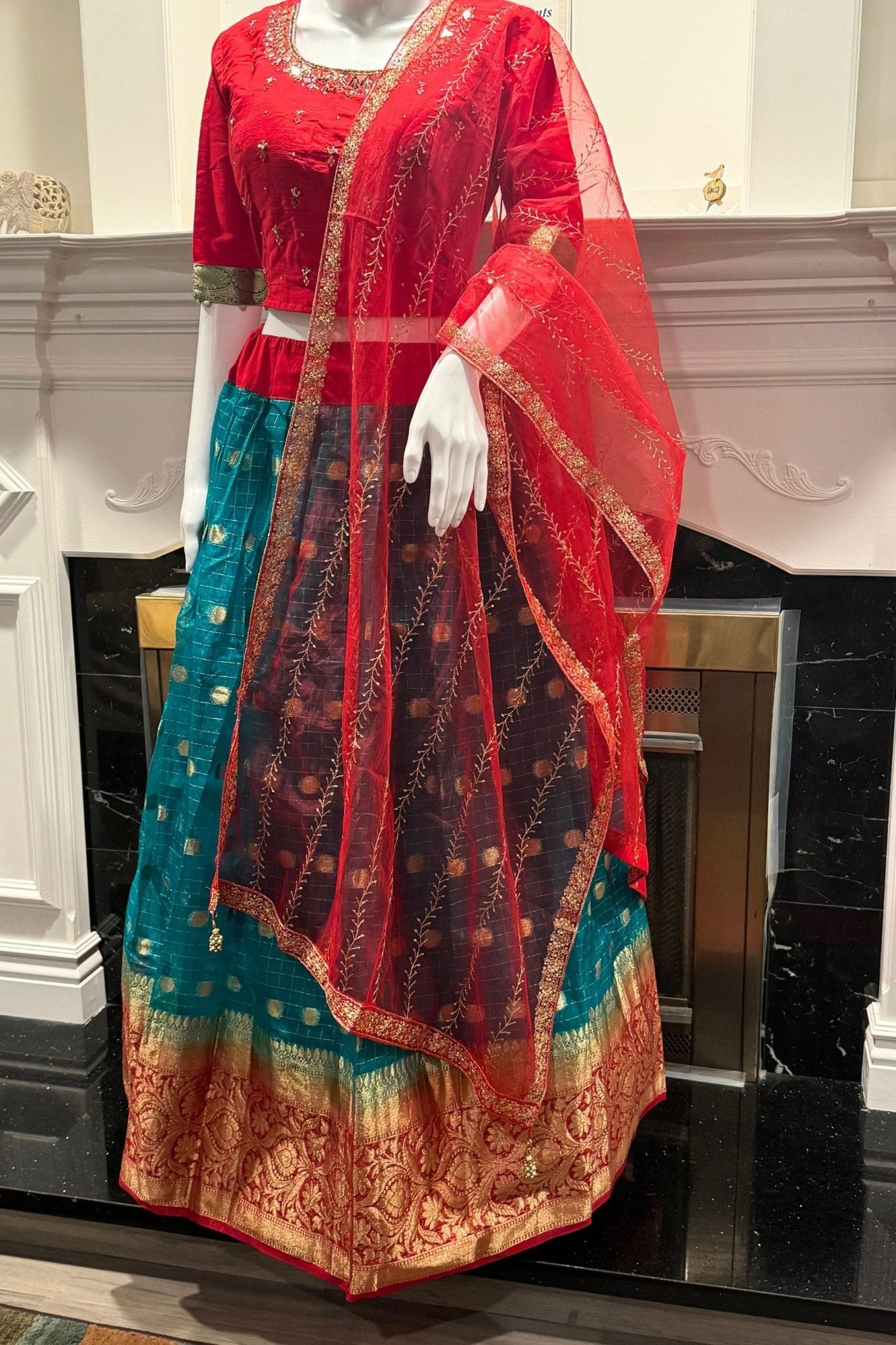 Organza And Raw silk Combination Fully Stitched Crop Top Lehenga Set LEHANGA JCS Fashions