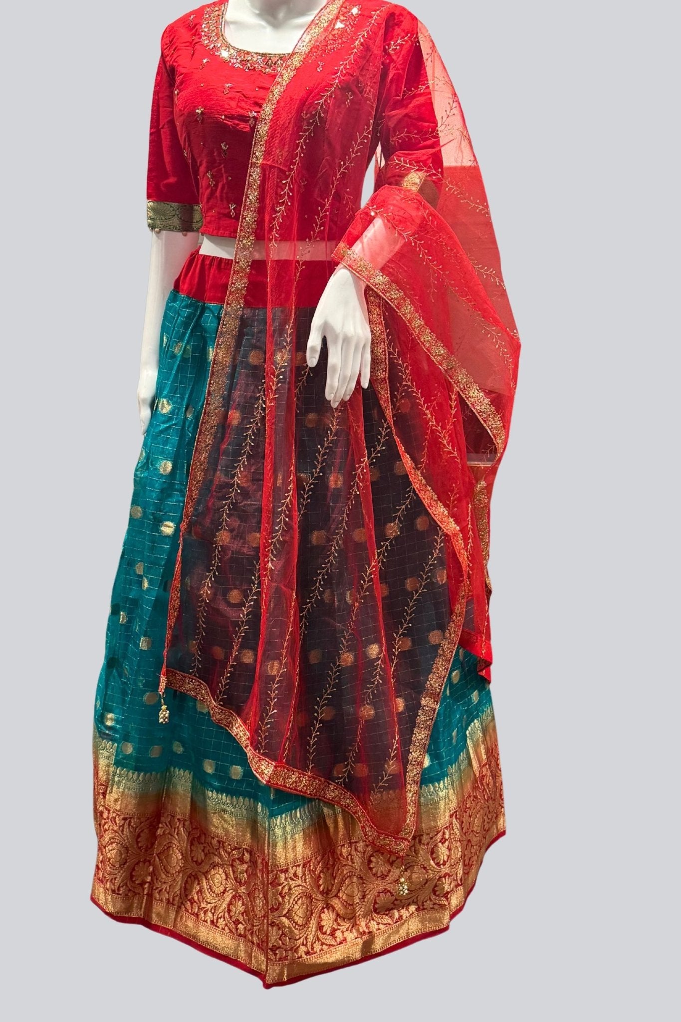 Organza And Raw silk Combination Fully Stitched Crop Top Lehenga Set LEHANGA JCS Fashions