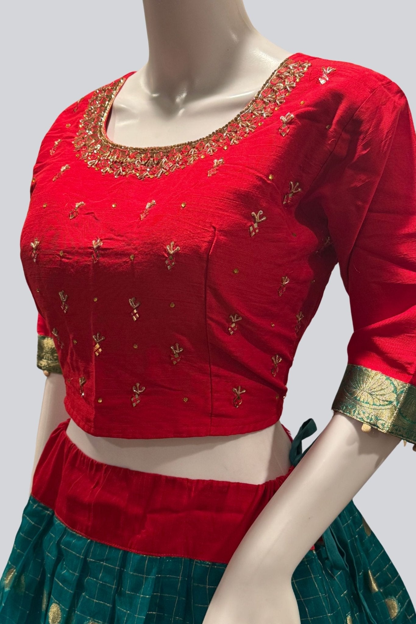 Organza And Raw silk Combination Fully Stitched Crop Top Lehenga Set LEHANGA JCS Fashions