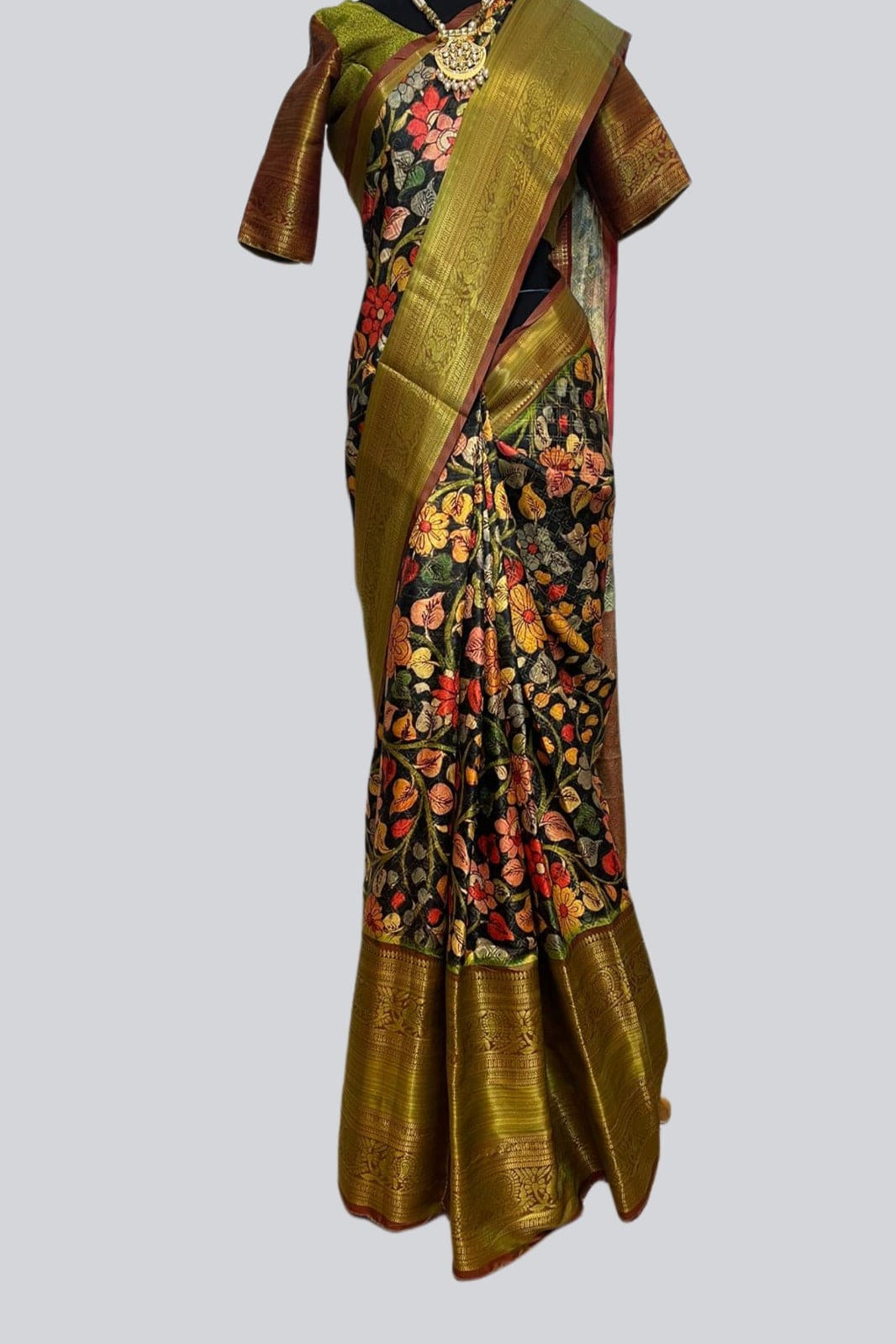 Peacock Design Traditional Kalamkari Saree With Blouse SAREE JCS Fashions Blue 5.5 meters