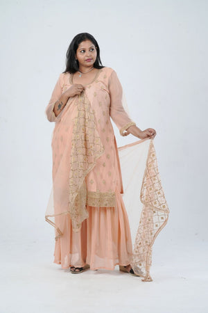 Plus Size: Ethnic Elegance: Soft Net Sharara in Peach