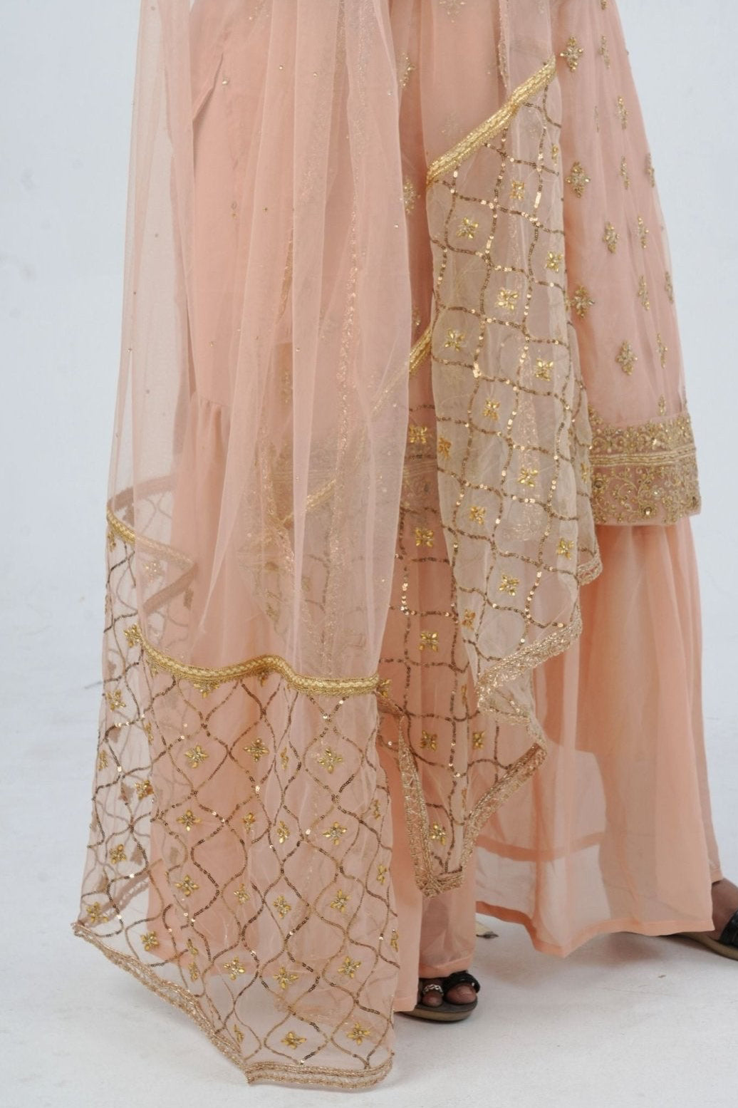 Plus Size: Ethnic Elegance: Soft Net Sharara in Peach KURTI JCS Fashions