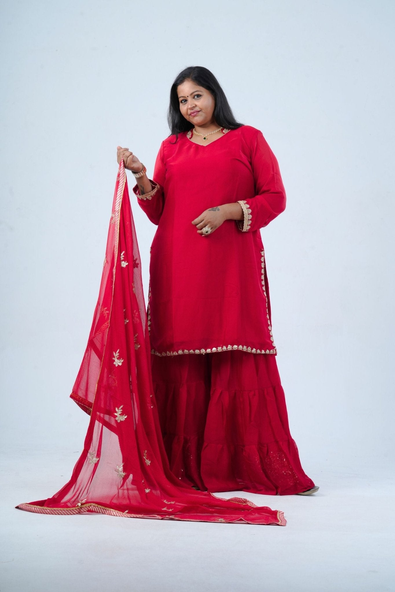 Plus Size: Georgette Sharara Suit: Embroidered Elegance with Sequin KURTI JCS Fashions