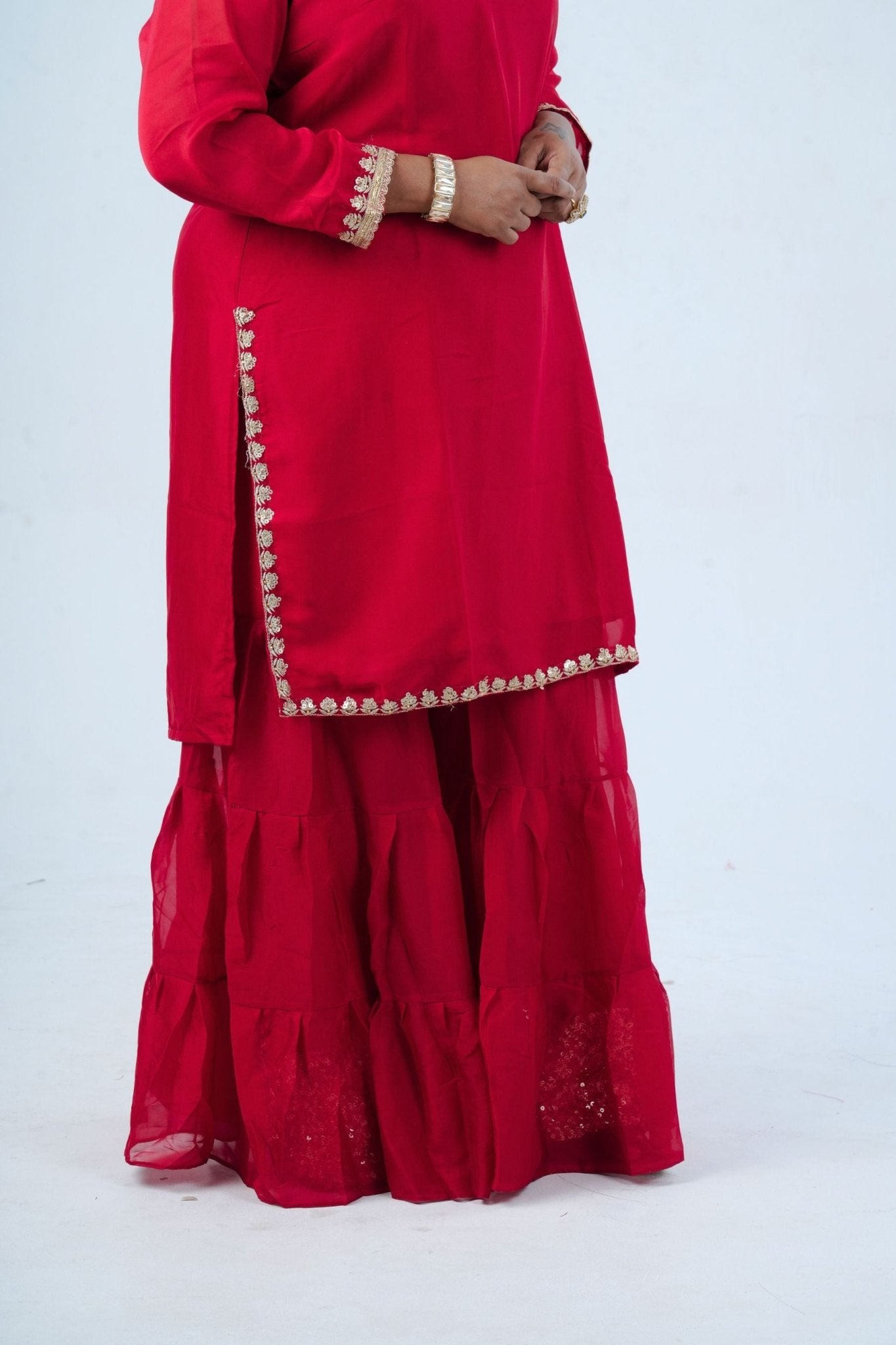 Plus Size: Georgette Sharara Suit: Embroidered Elegance with Sequin KURTI JCS Fashions