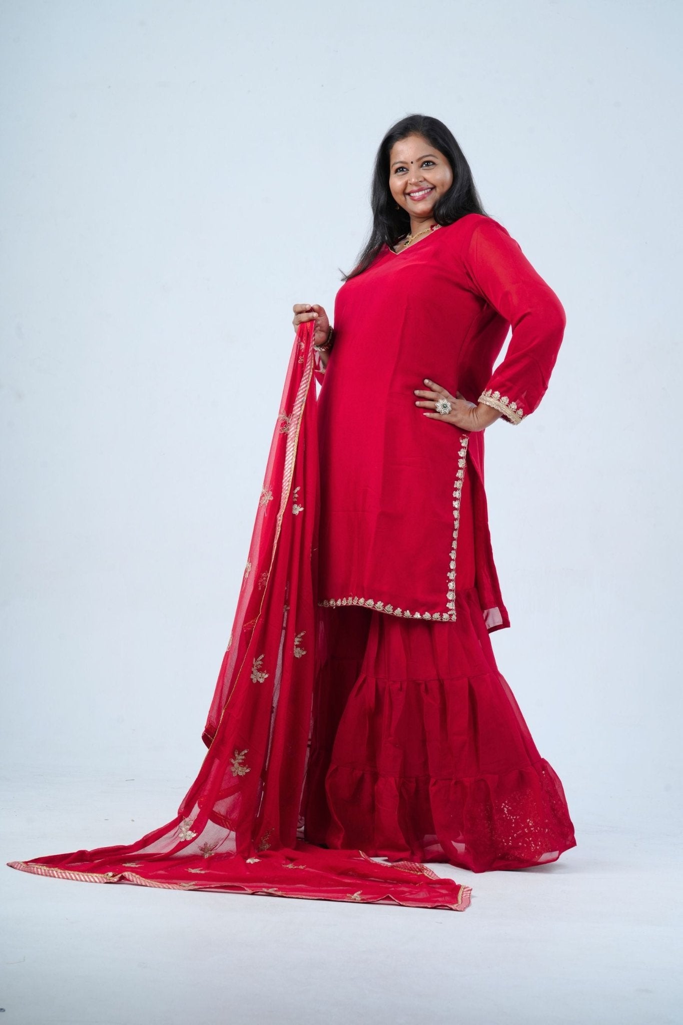 Plus Size: Georgette Sharara Suit: Embroidered Elegance with Sequin KURTI JCS Fashions