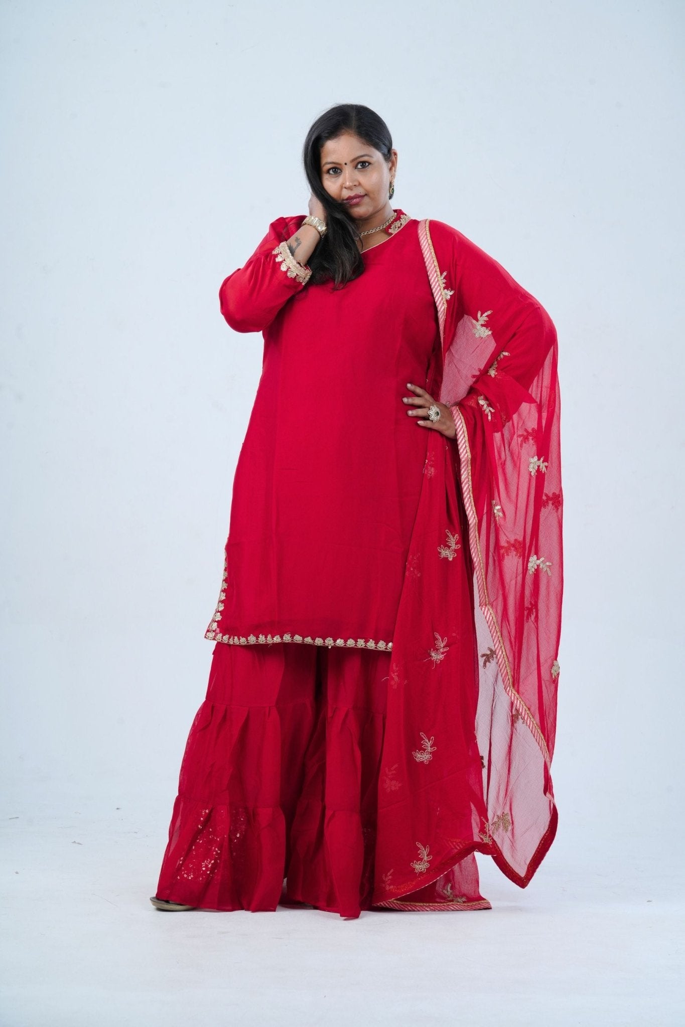 Plus Size: Georgette Sharara Suit: Embroidered Elegance with Sequin KURTI JCS Fashions
