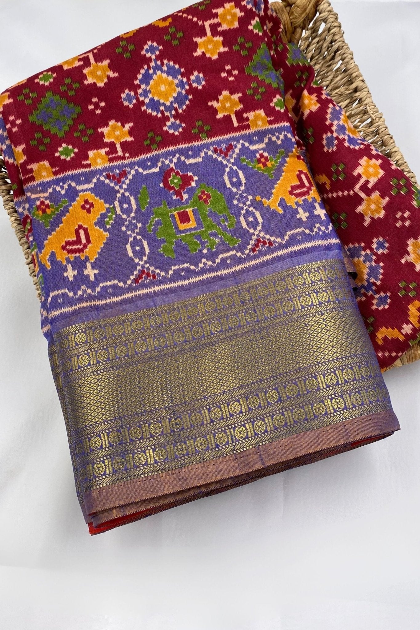 Premium Buttersilk Festival Saree with Patola Design & Aari Work Blouse Saree JCS Fashions