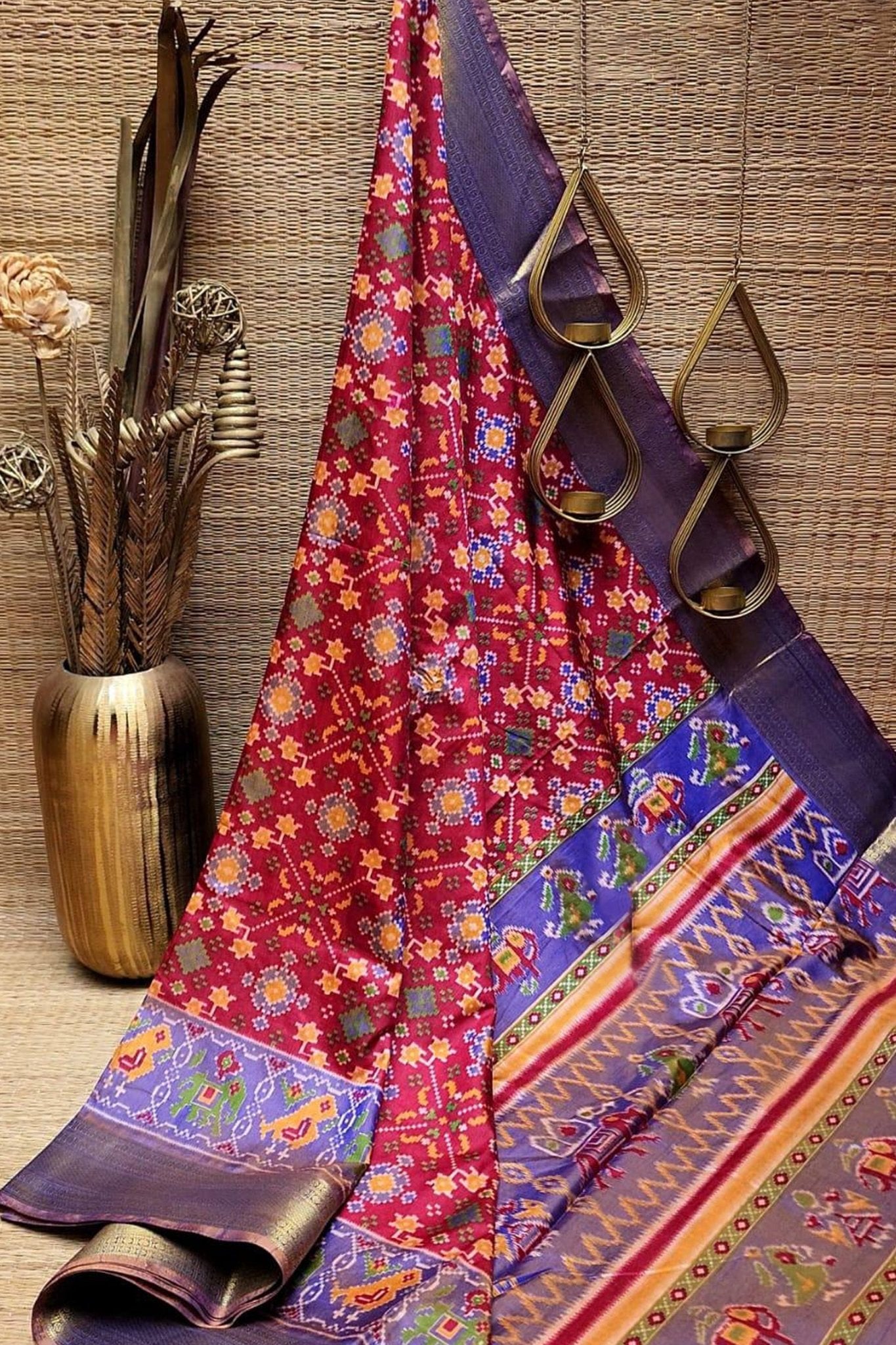 Premium Buttersilk Festival Saree with Patola Design & Aari Work Blouse Saree JCS Fashions Maroon 5.5 Meters