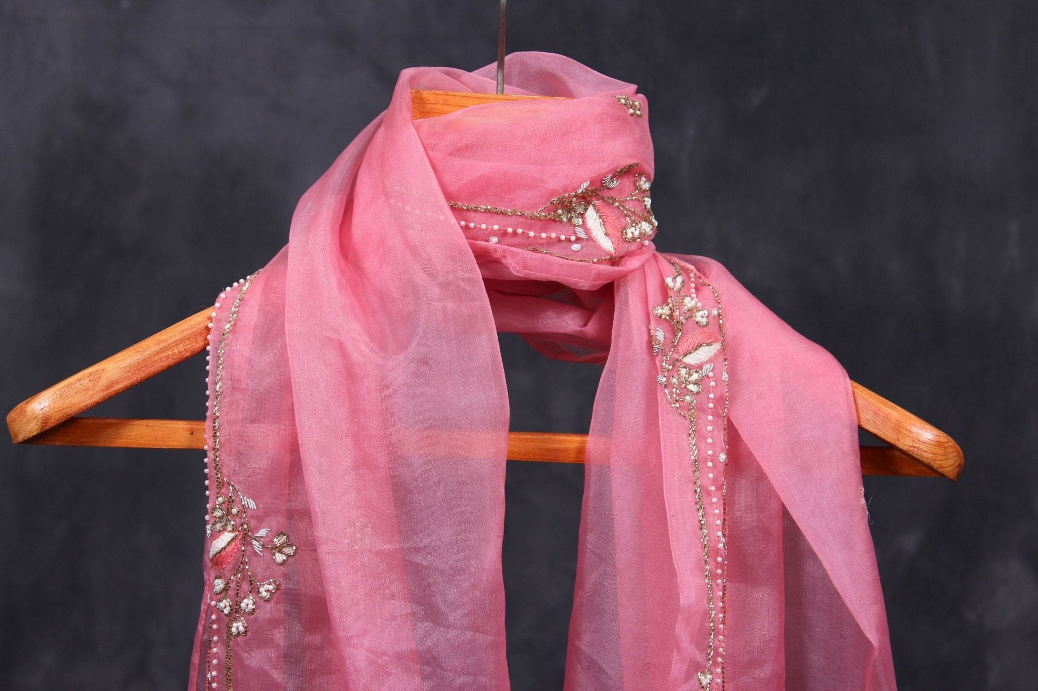 Premium Handcrafted Aari & Bead Work Organza Dupatta by JCSFashions Dupatta JCS Fashions