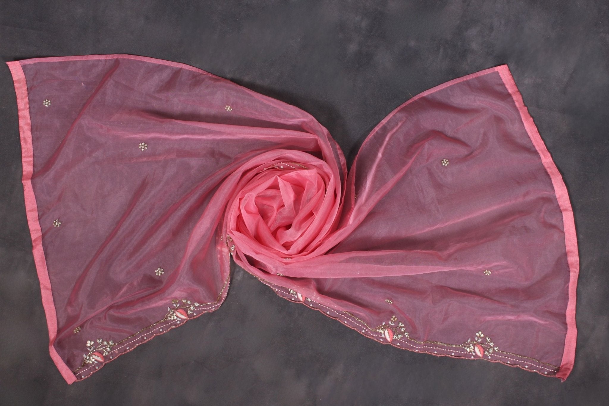 Premium Handcrafted Aari & Bead Work Organza Dupatta by JCSFashions Dupatta JCS Fashions