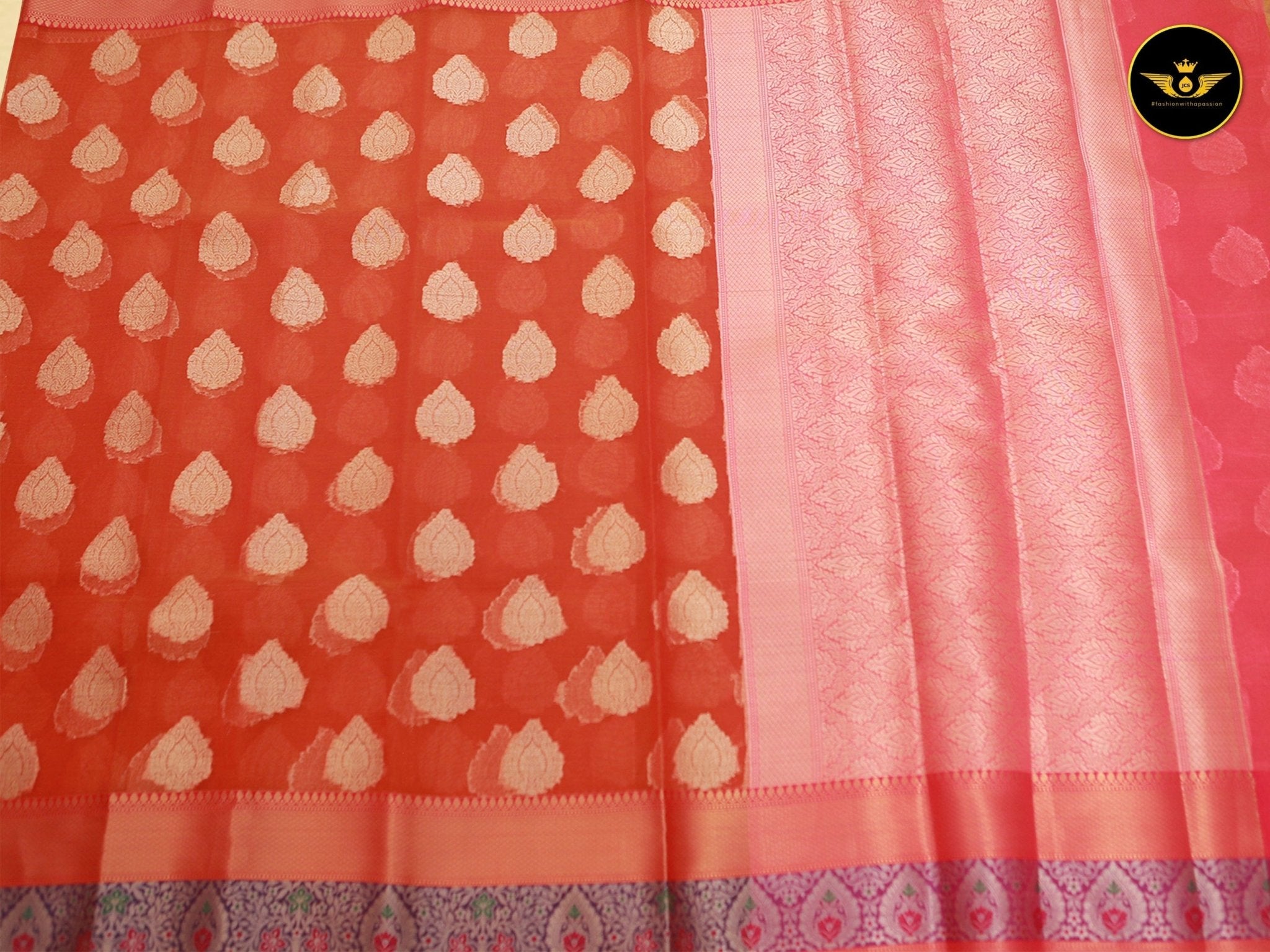Premium Organza Pattu Saree, Allover Weaving, Big Butta Design SAREE JCS Fashions