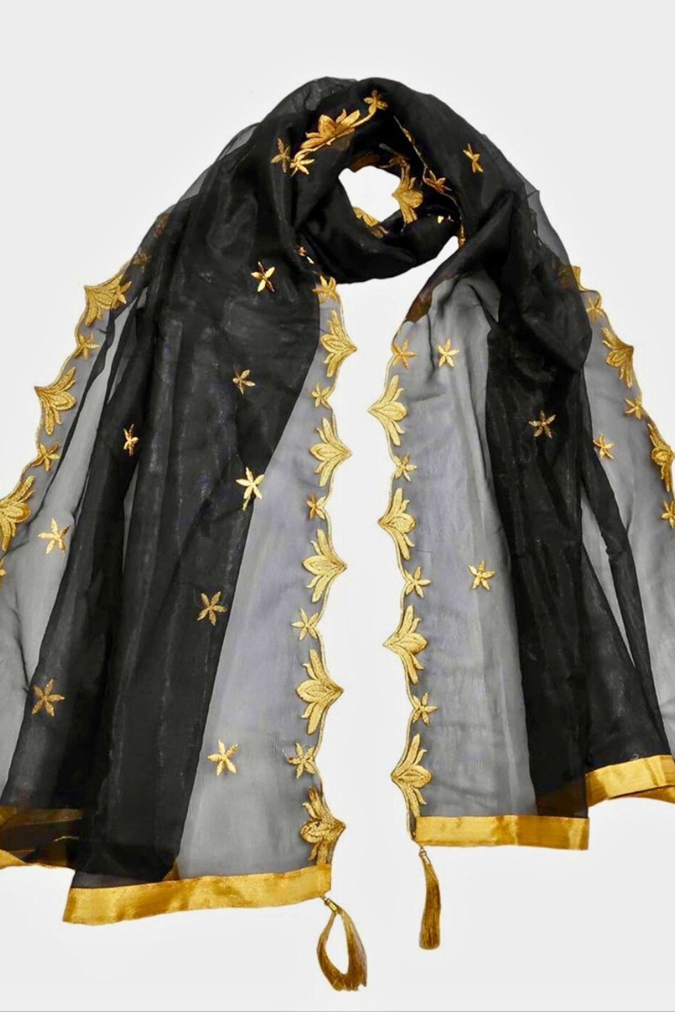 Premium Quality Embroidered Net Dupatta - For Graceful & Diverse Styling Dupatta JCS Fashions Black 2.25 meters