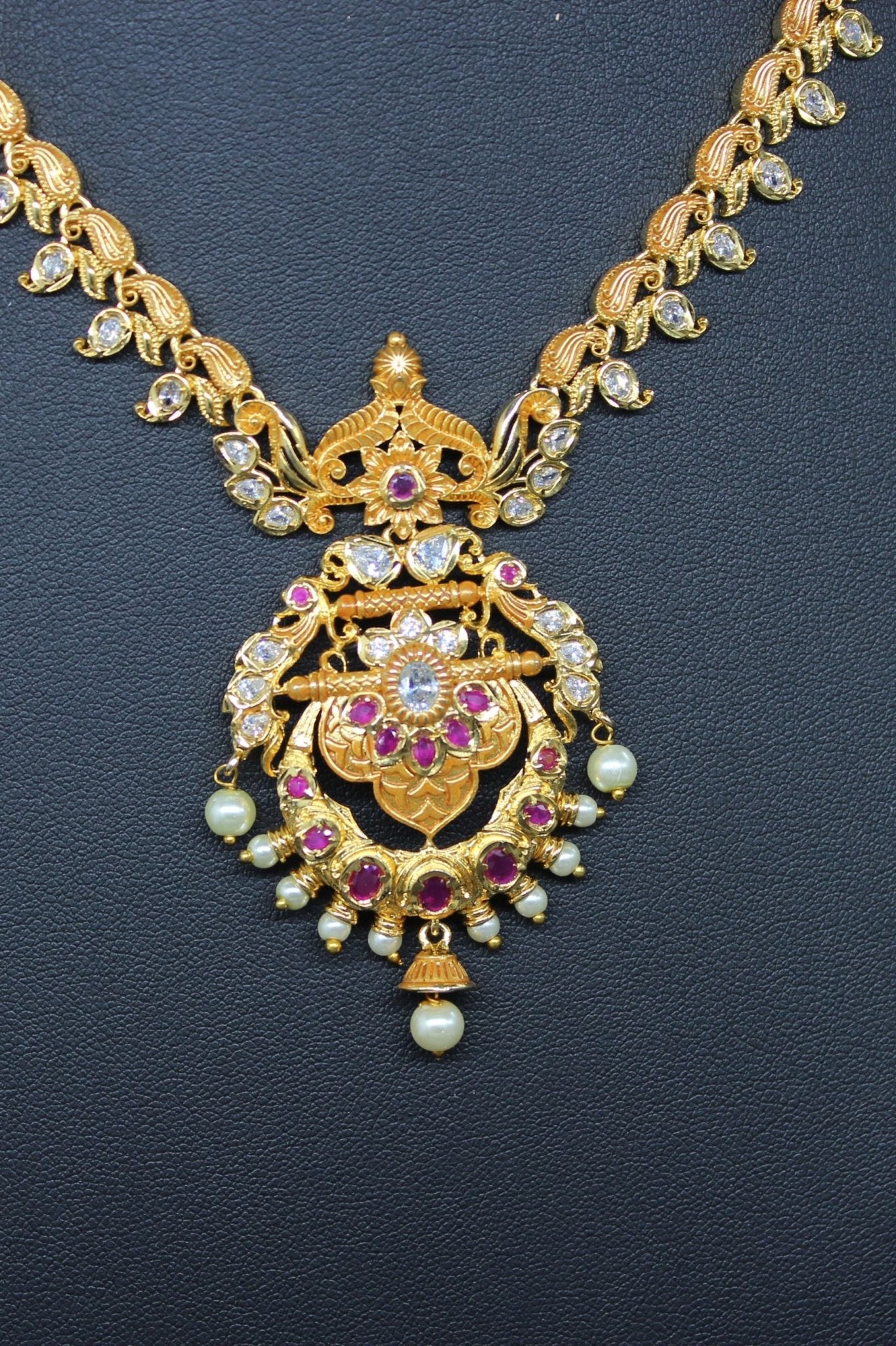 Premium Quality, Gold finish AD necklace Pink and white stone Jewelry JCS Fashions