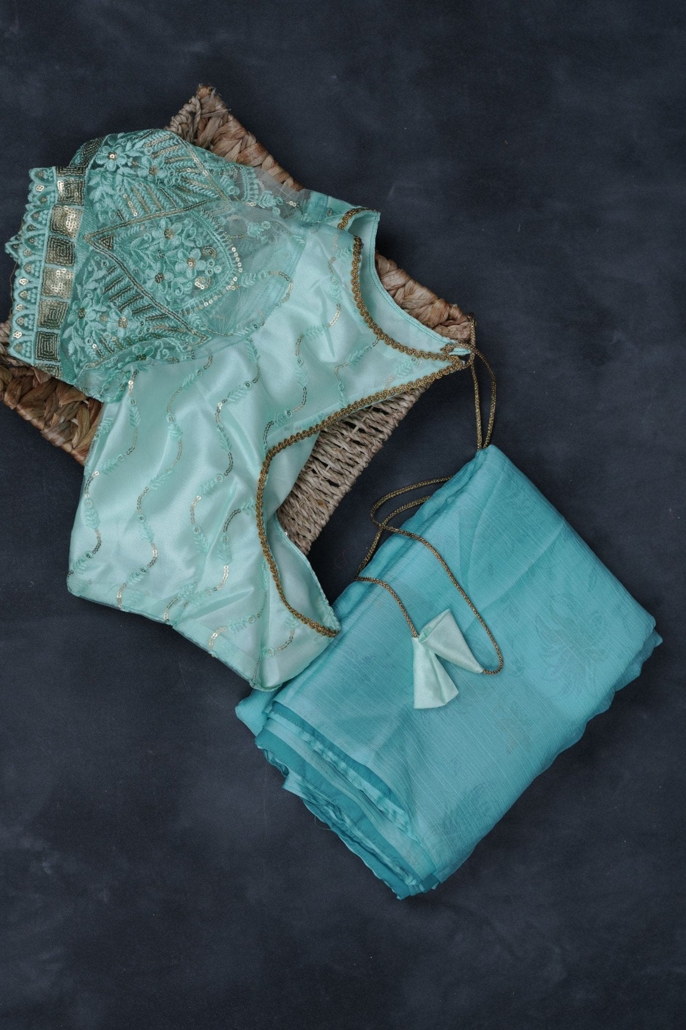 Pure Chiffon Saree: Rainbow Foil Print and Sequin Blouse in Net Fabric SAREE JCS Fashions Blue 5.5 meters