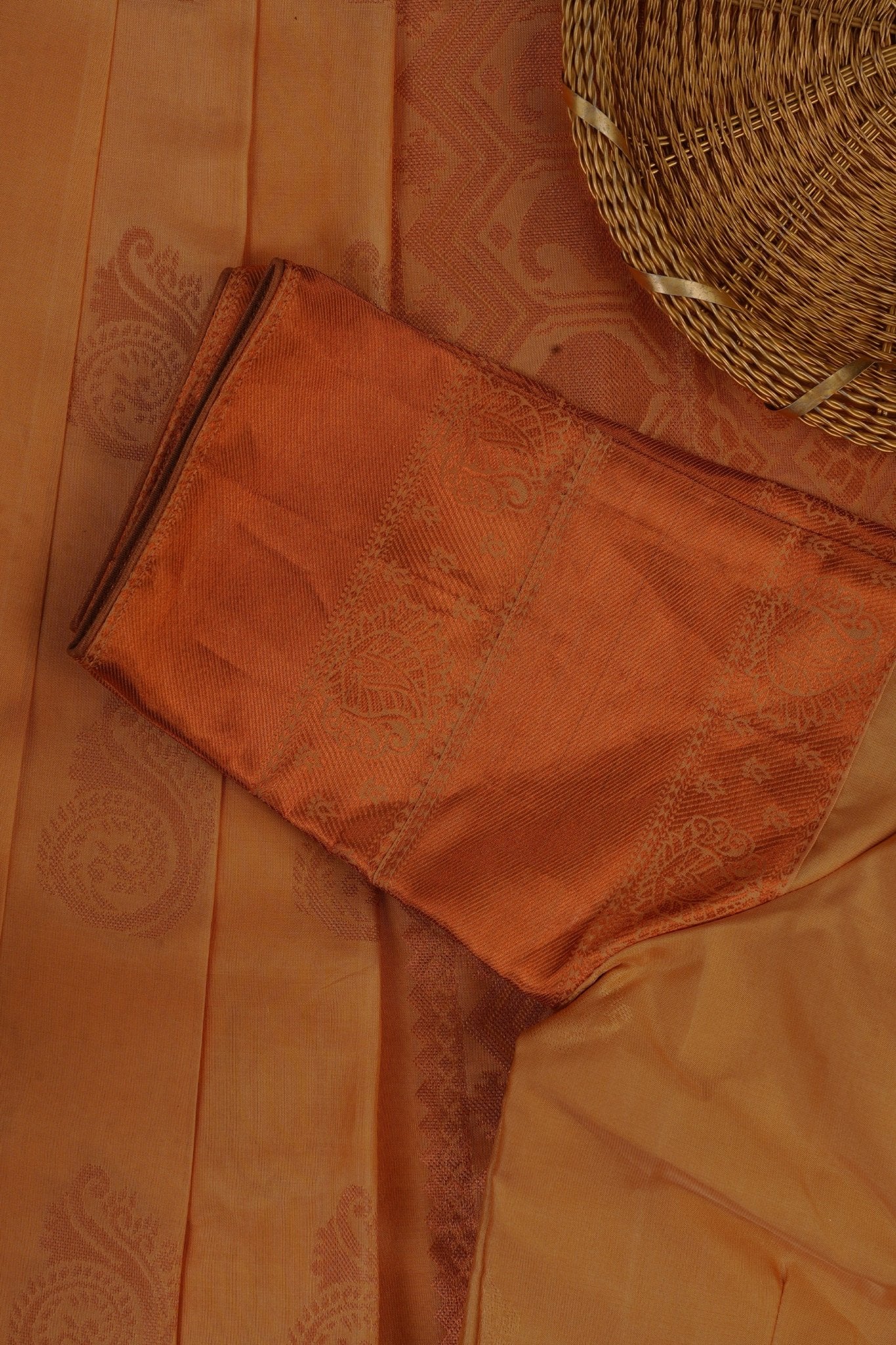 Pure Handloom Silk Saree with Copper Zari Border & Stitched Blouse Saree JCS Fashions