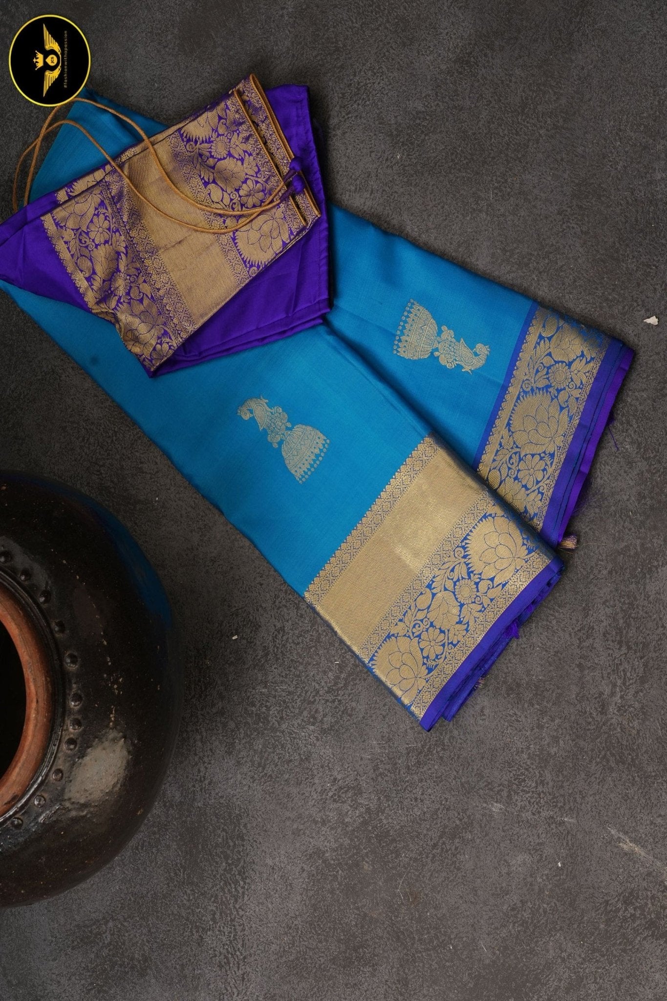 Pure Kanchipuram Silk Saree With Fancy Jhumki Motifs SAREE JCS Fashions Blue 5.5 meters