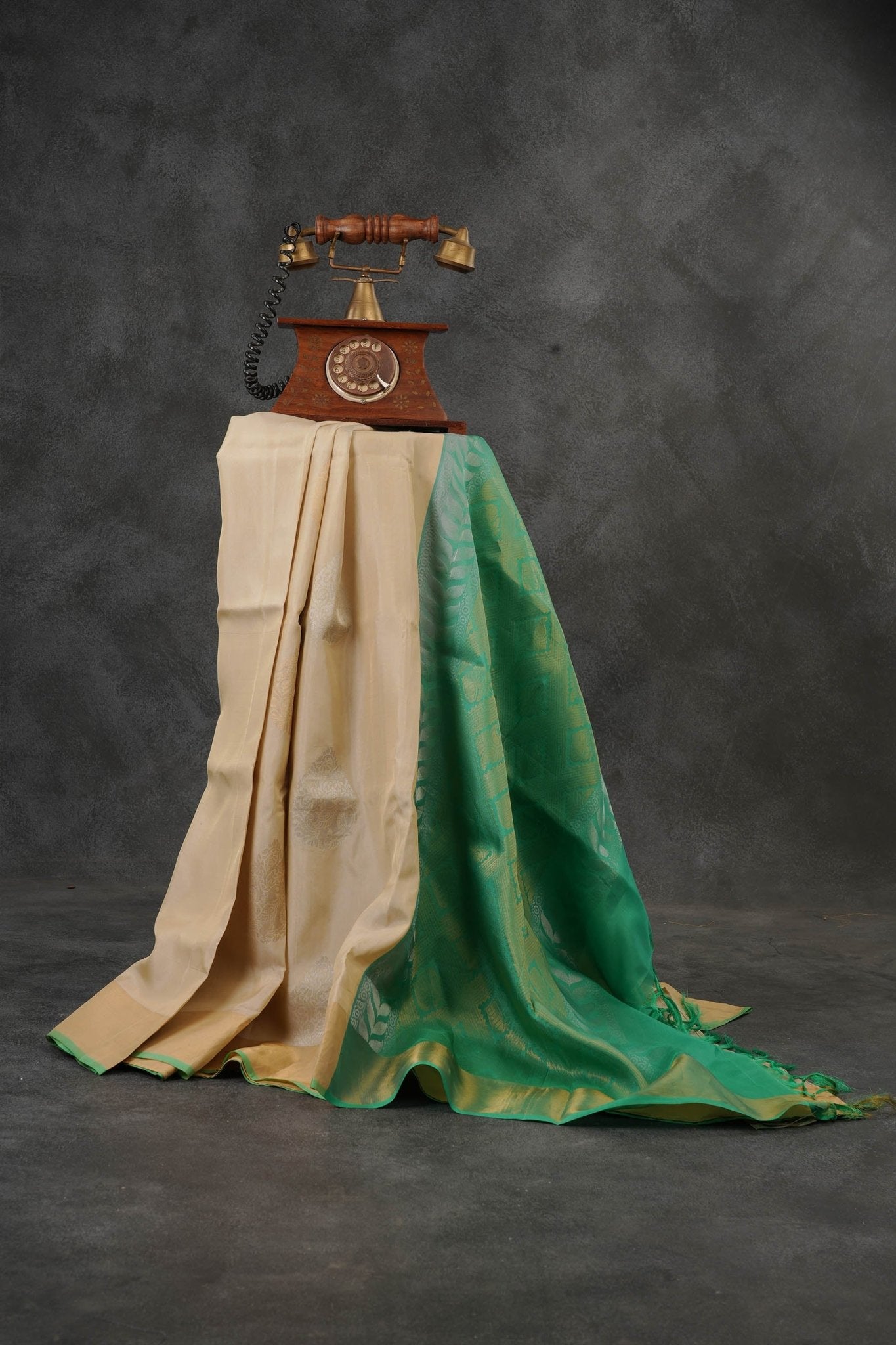 Pure Kanjivaram Soft Silk Saree with Butta Concept and Fully Stitched Blouse SAREE JCS Fashions Cream 5.5 meters