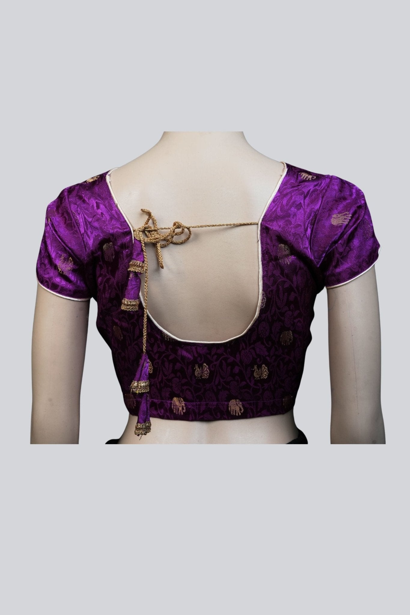 Purple Elegance: Brocade Blouse with Enchanting Elephant Motifs Blouse JCS Fashions