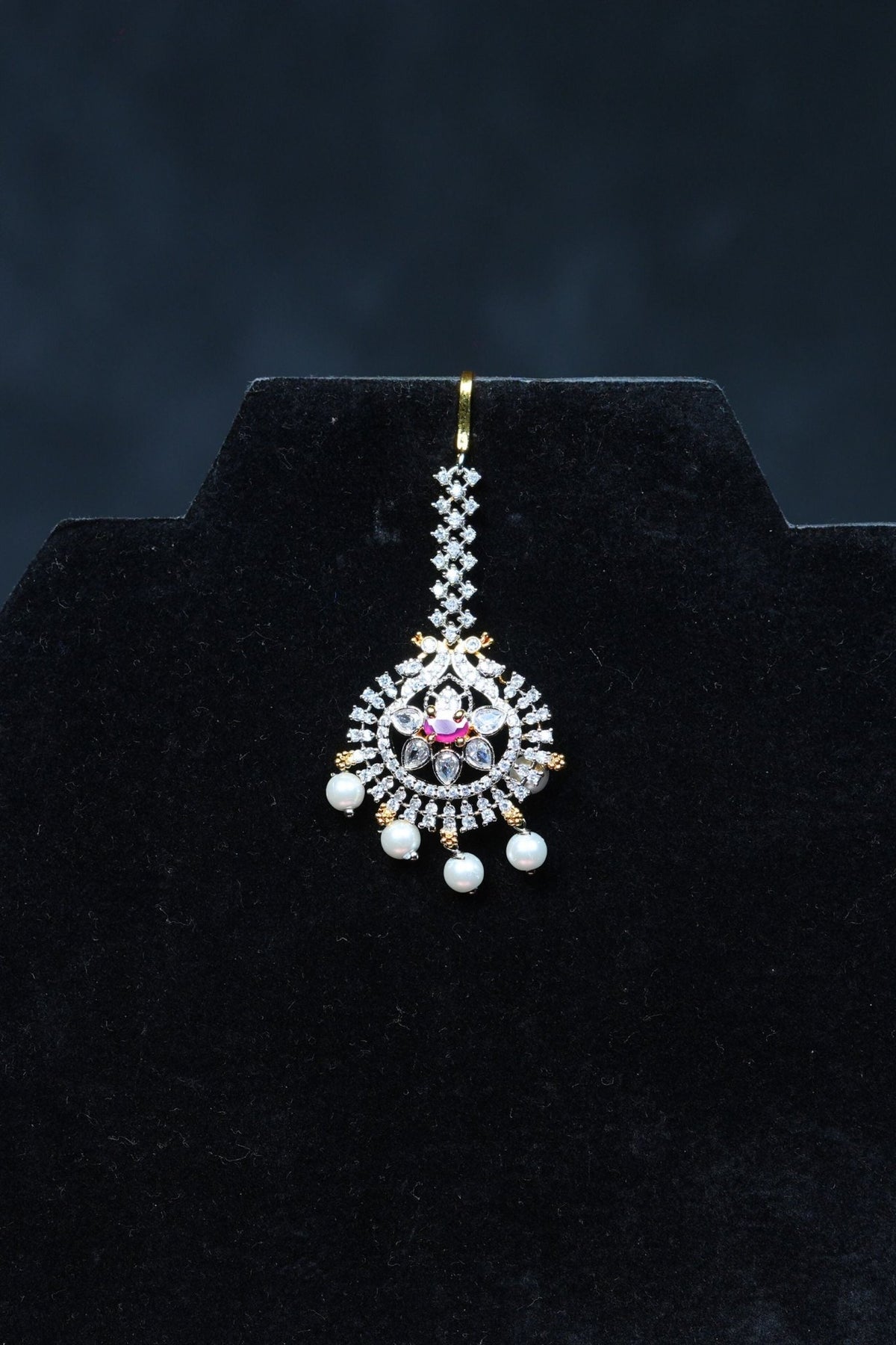 Radiant Elegance: Gold Polished Tikka with Sparkling AD Stones Jewelry JCS Fashions White