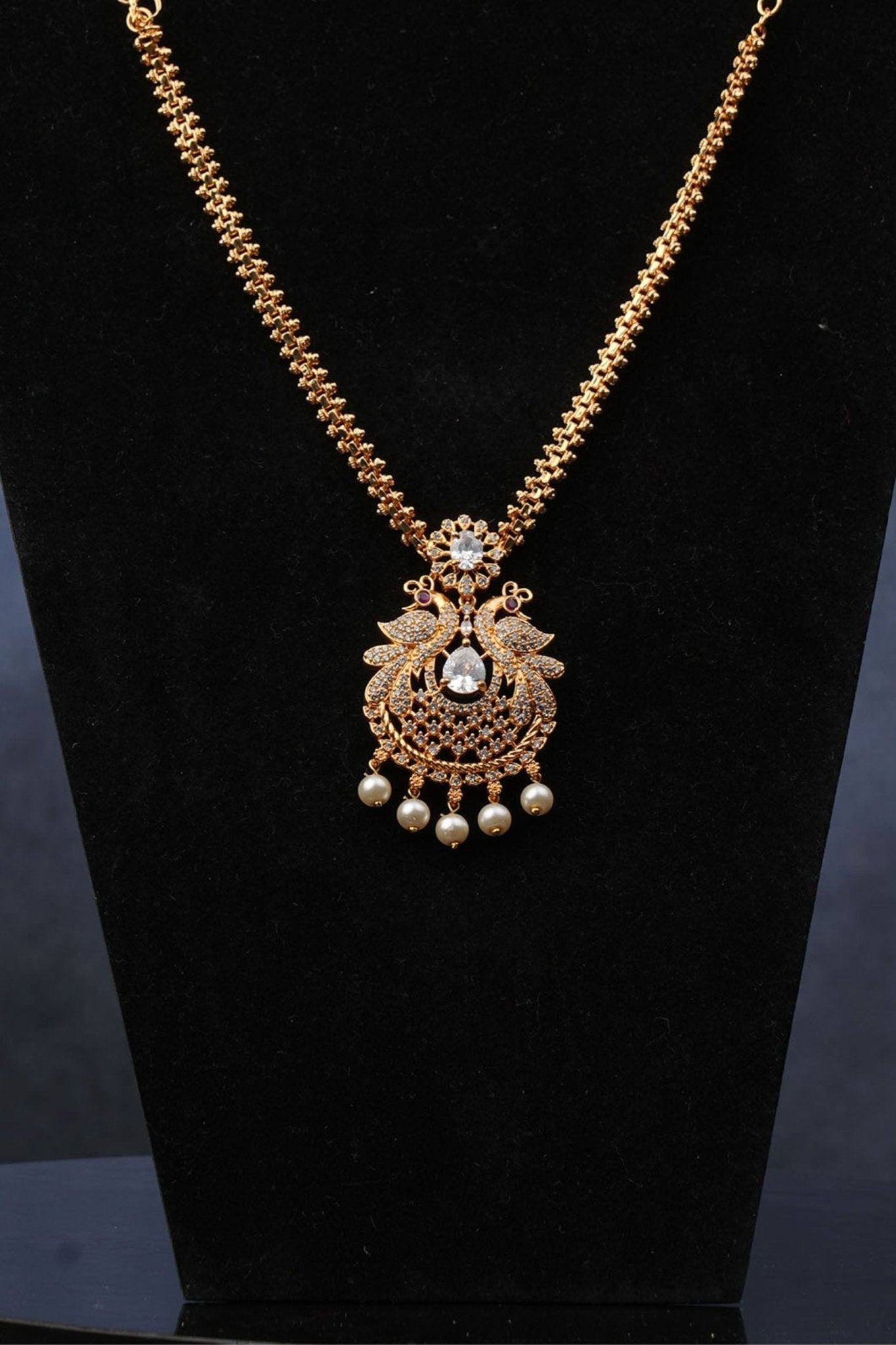 Radiant Peacock Gold-Plated Neckset with Earrings | Sparkling White Stones Jewelry JCS Fashions