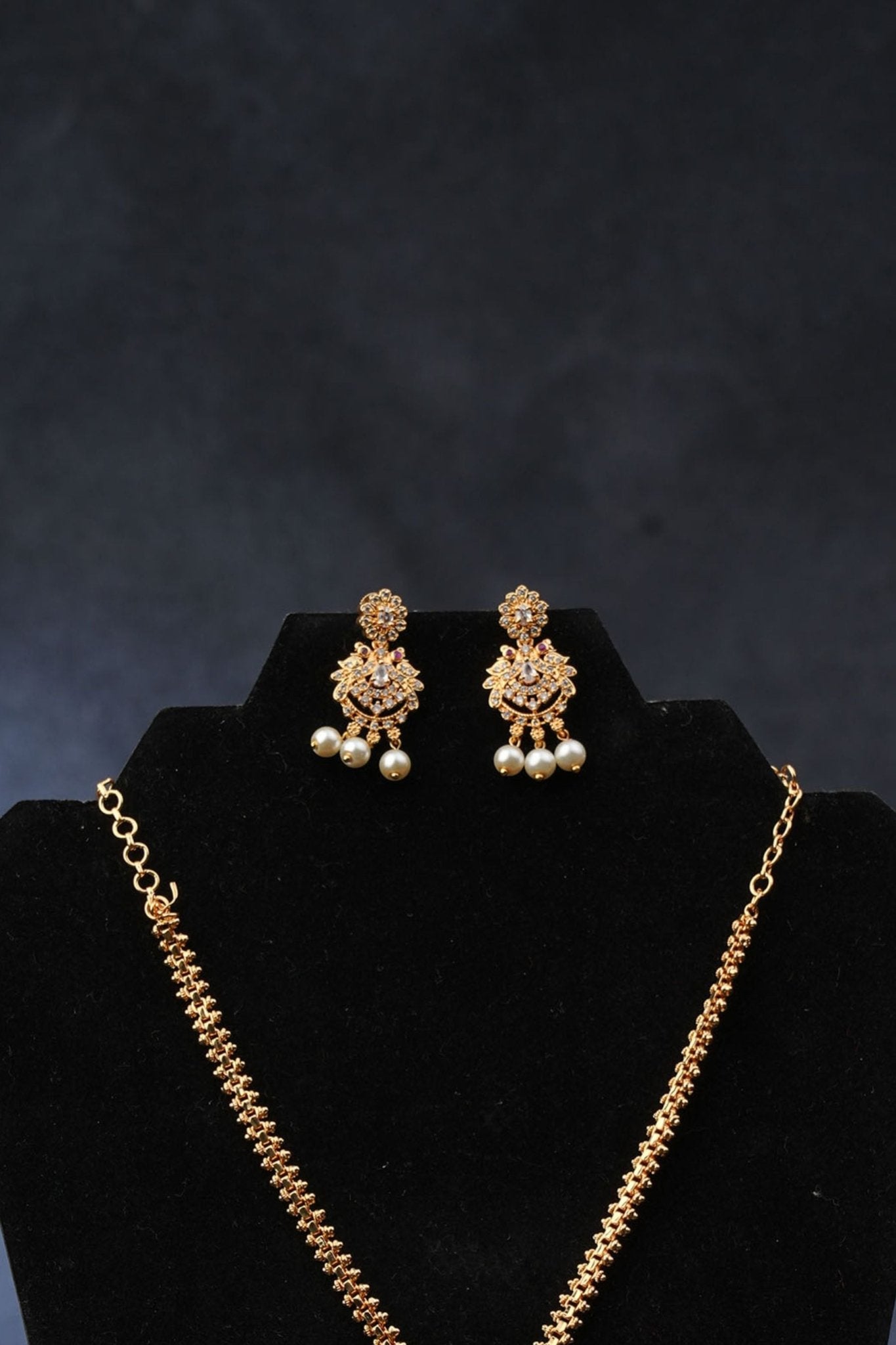 Radiant Peacock Gold-Plated Neckset with Earrings | Sparkling White Stones Jewelry JCS Fashions