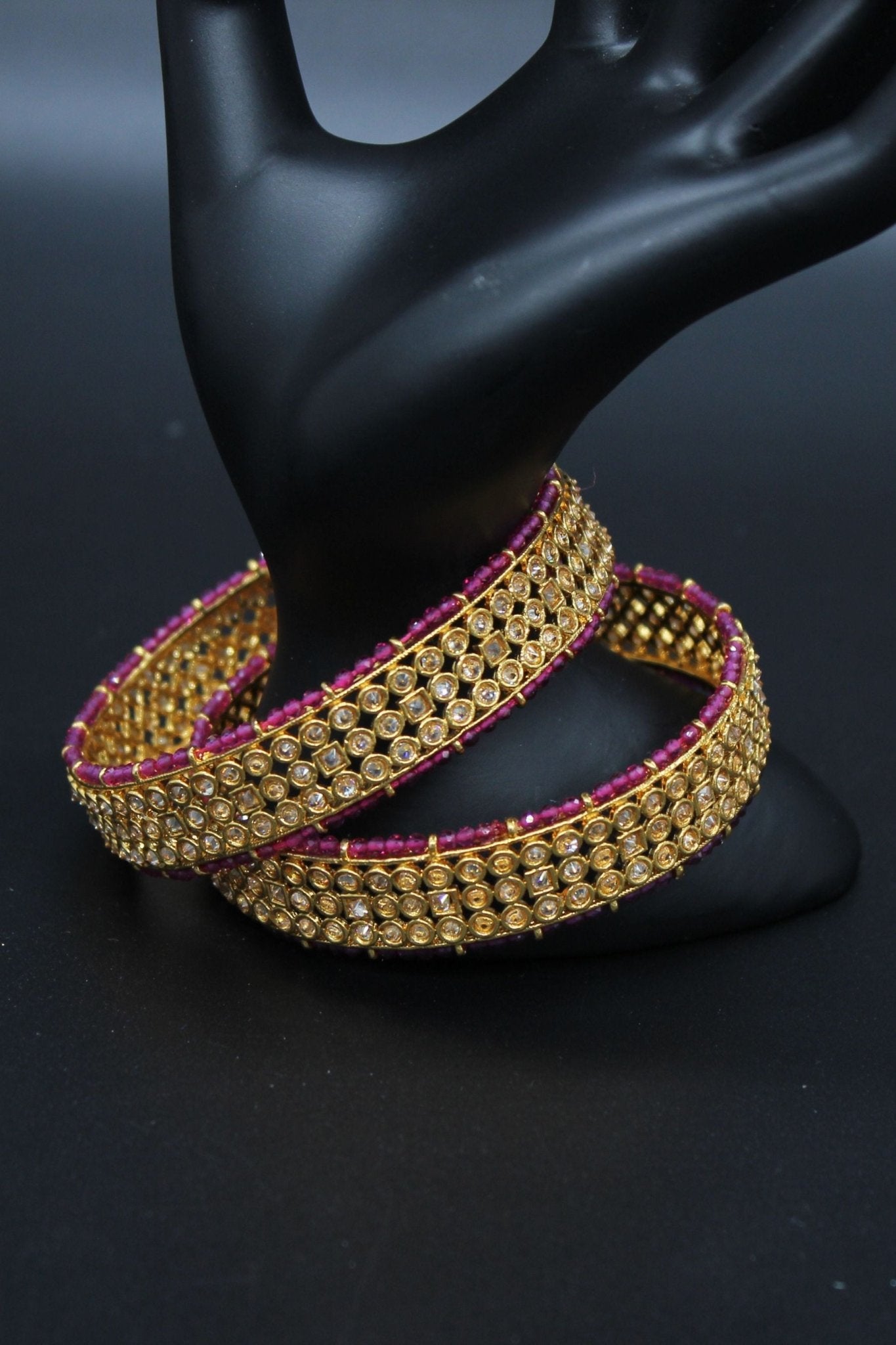 Radiate Elegance: Gold-Polished Stone Bangles | JCS Fashions Jewelry JCS Fashions Pink 2.40