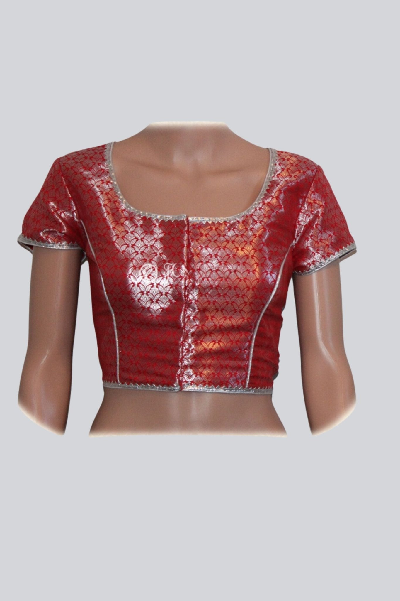 Readymade Banarasi Brocade Saree Blouse – Designer Zari Work Blouse JCS Fashions Red 36