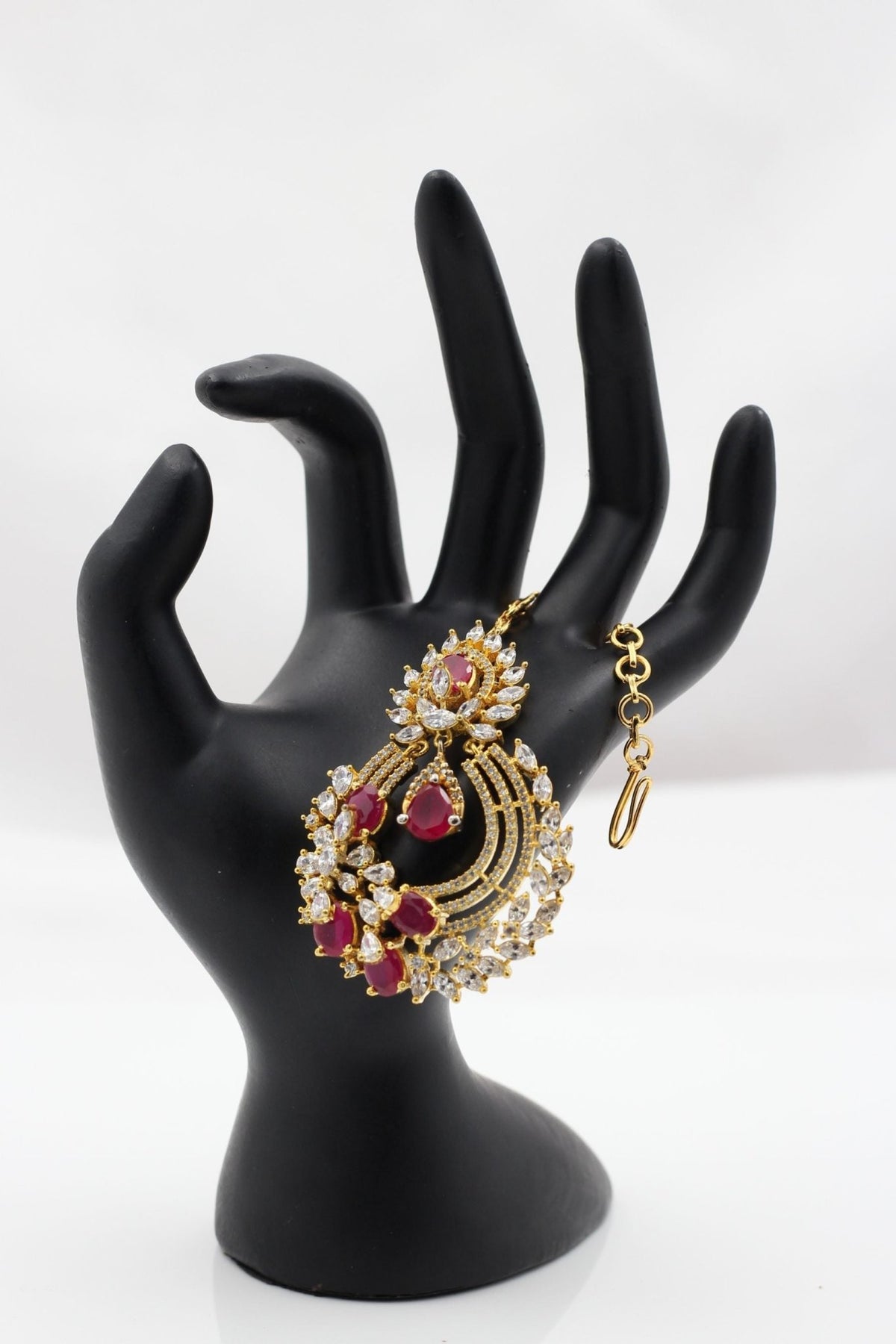 Regal Gold-Polished American Diamond Tikka with Pink & White Stones Jewelry JCS Fashions Gold 6 inch